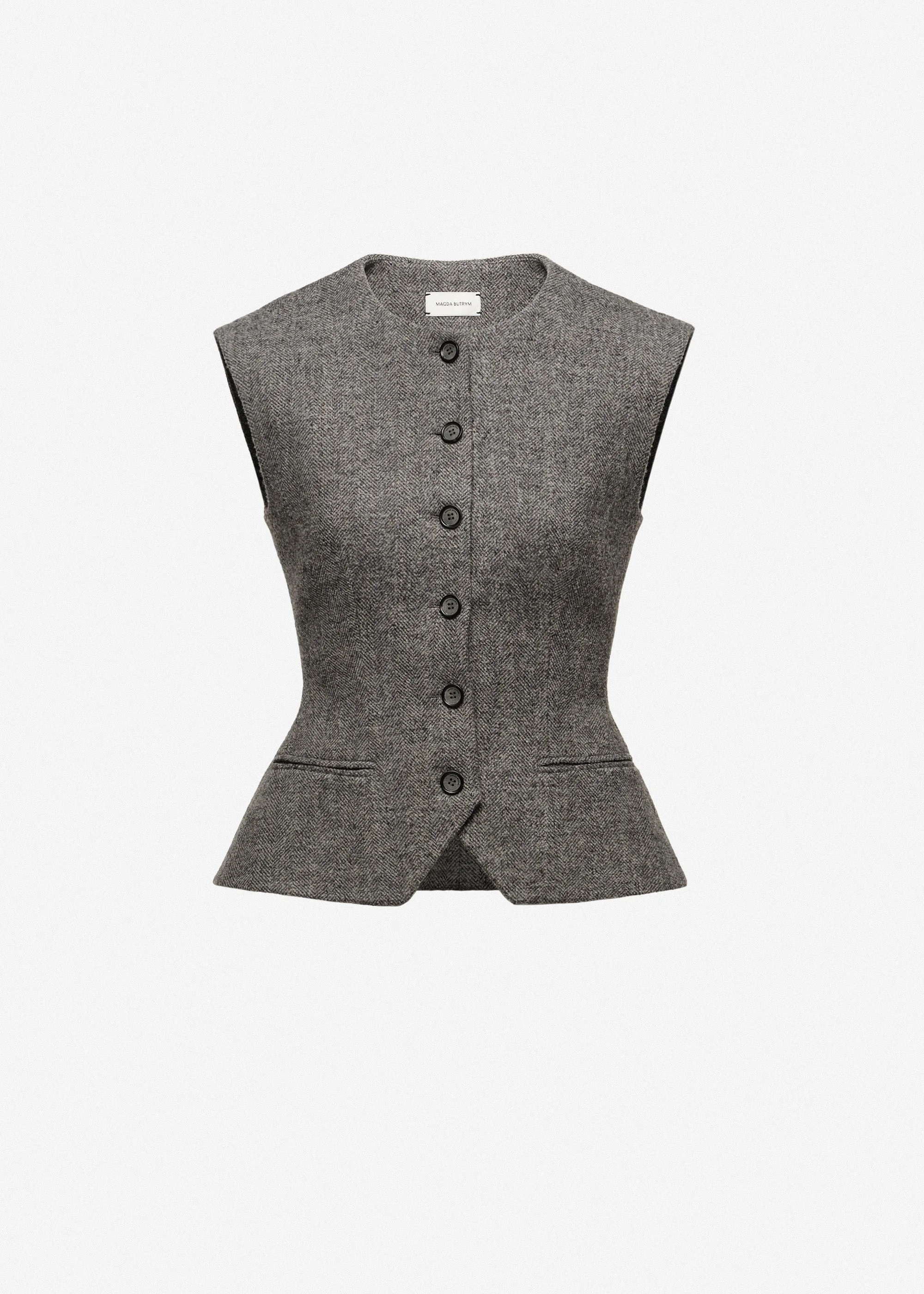 Tailored wool-blend flared vest in grey - 1