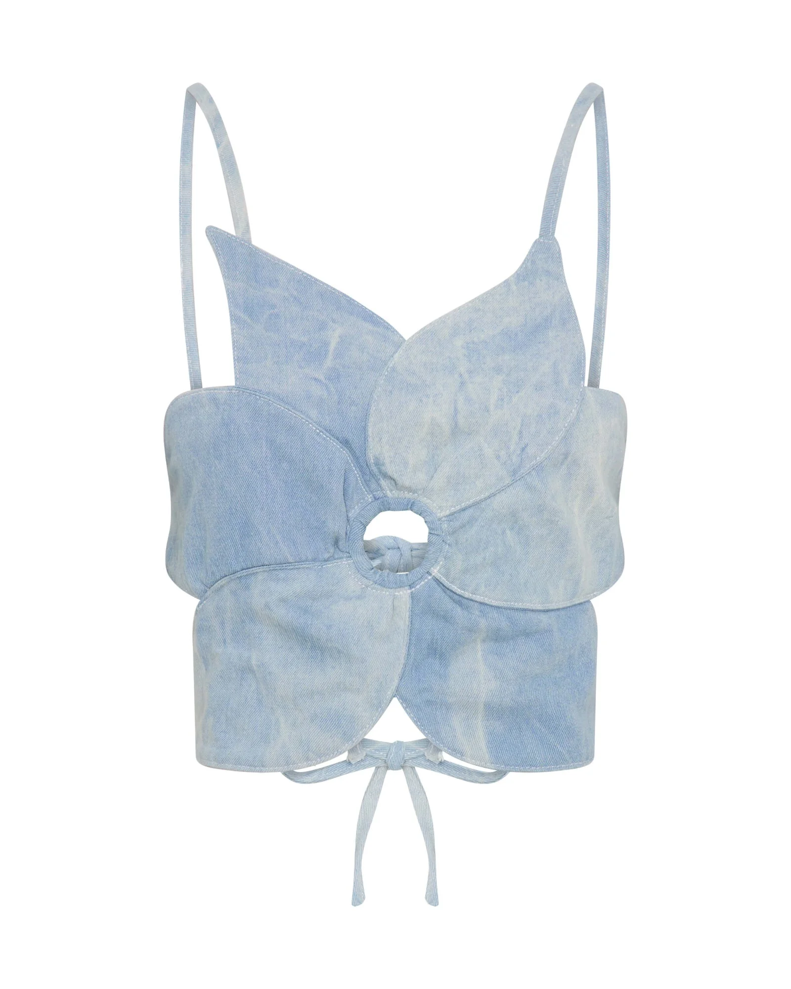 Denim Flower Backless Crop Top - Cloudy Blue - 1