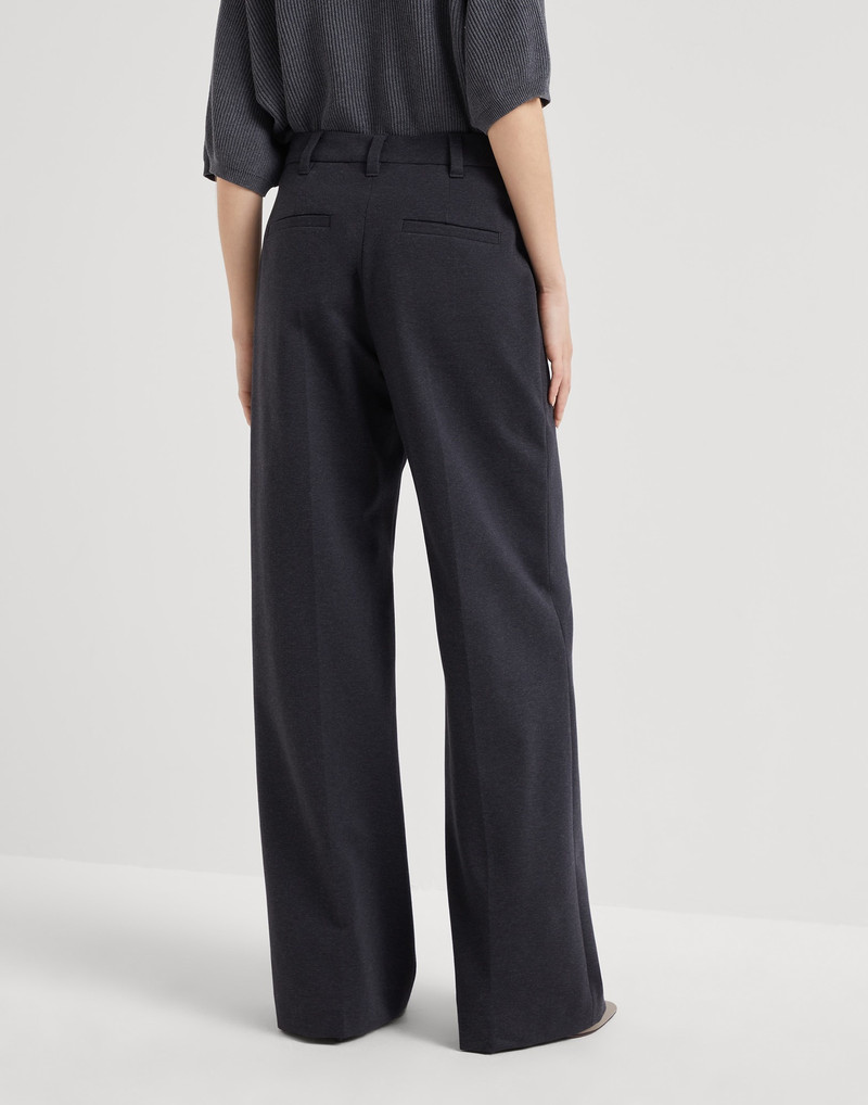 Brunello Cucinelli Stretch cotton couture interlock loose flared trousers outlook