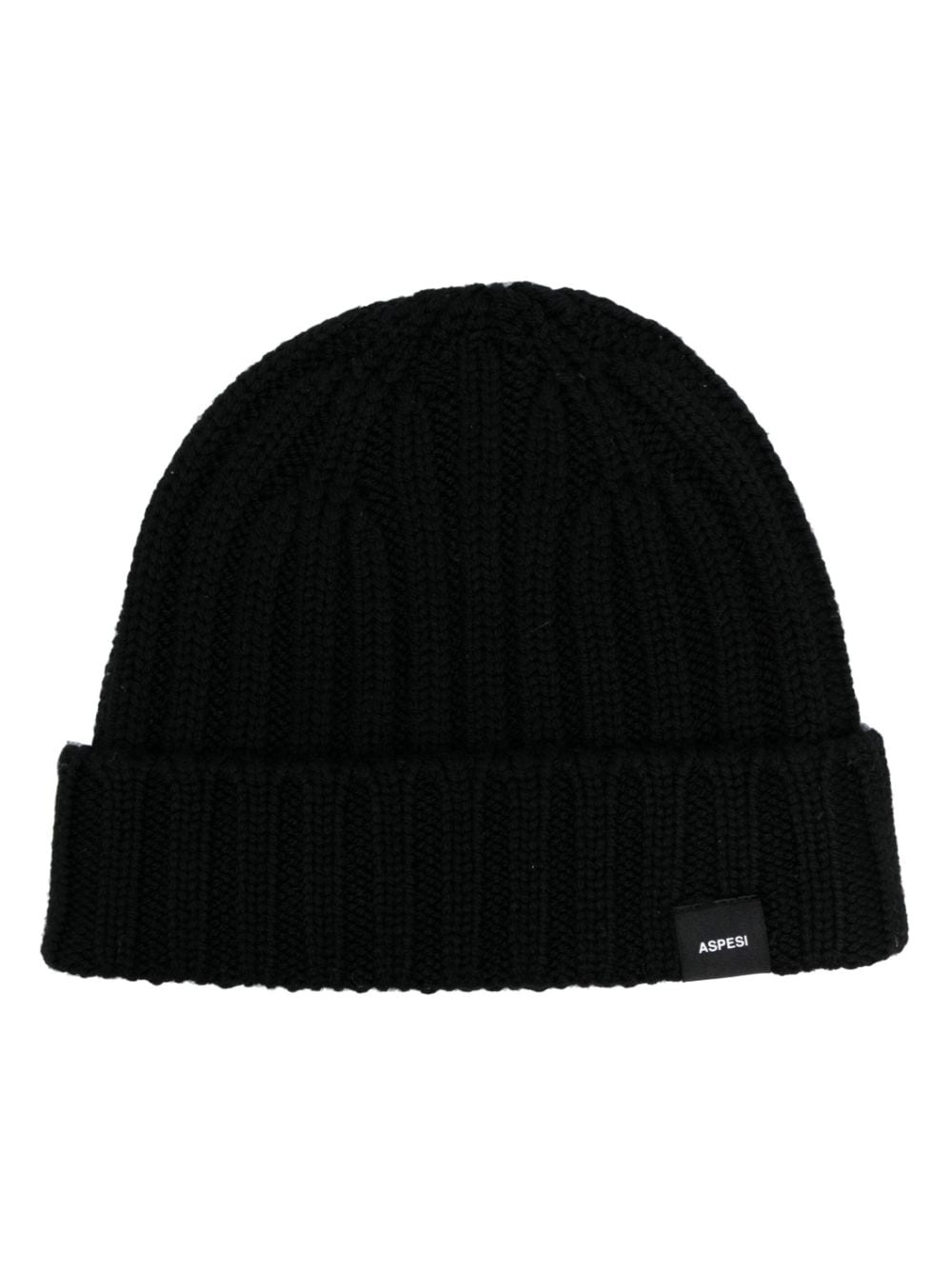 logo-patch ribbed beanie - 1