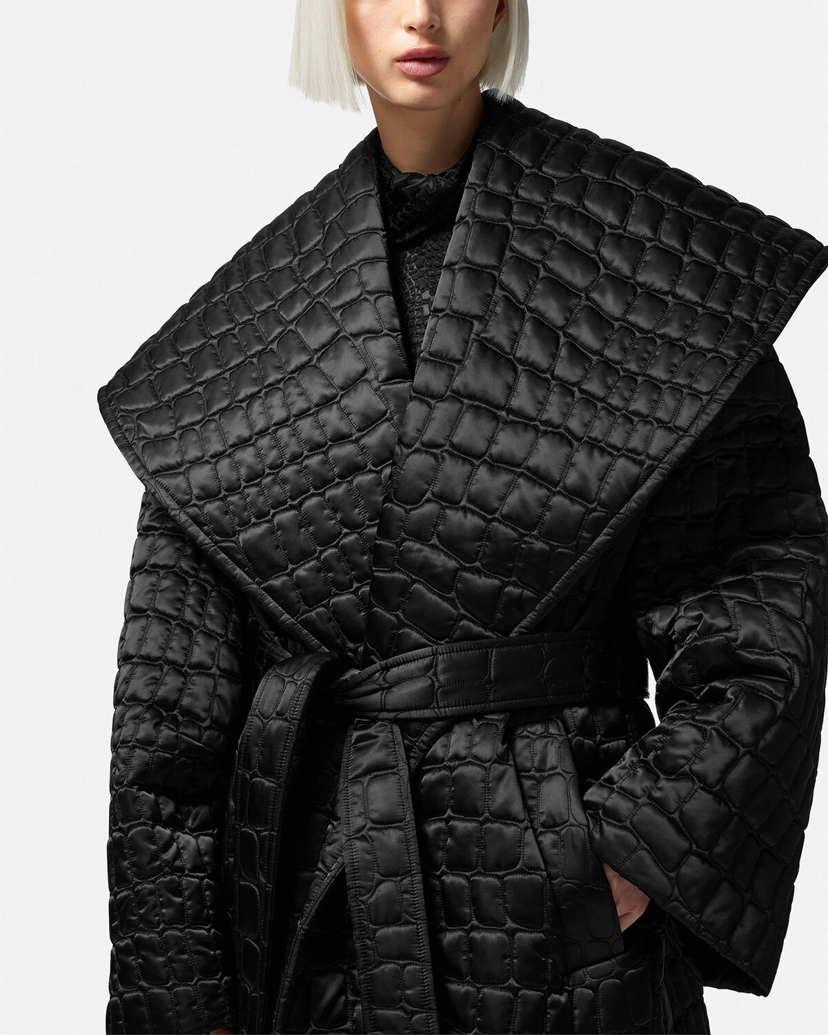 Croc-Quilted Nylon Coat - 5
