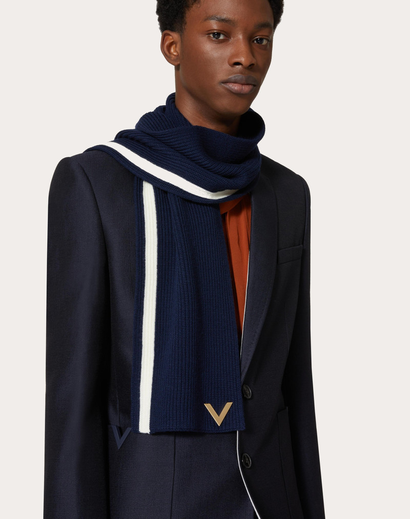 WOOL SCARF WITH METAL V APPLIQUÉ 4