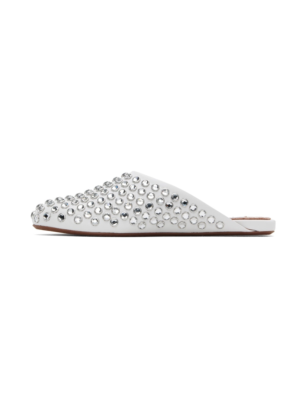 White Strass Lambskin Mules - 3