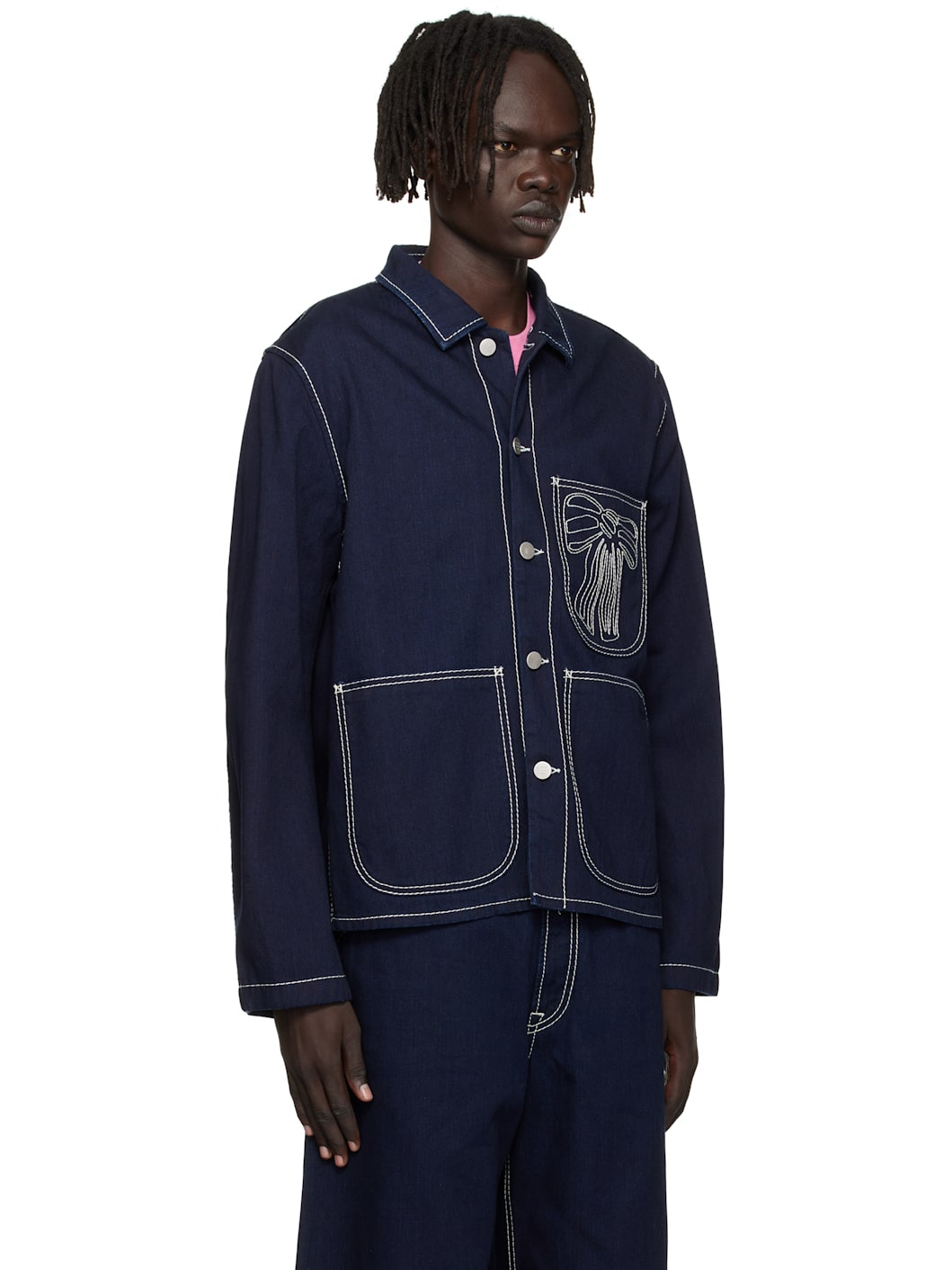 Blue Embroidered Denim Jacket - 2