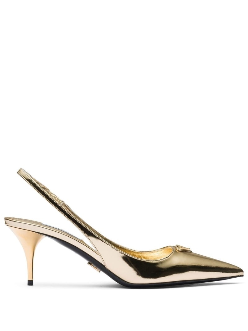 65mm metallic slingback leather pumps - 1