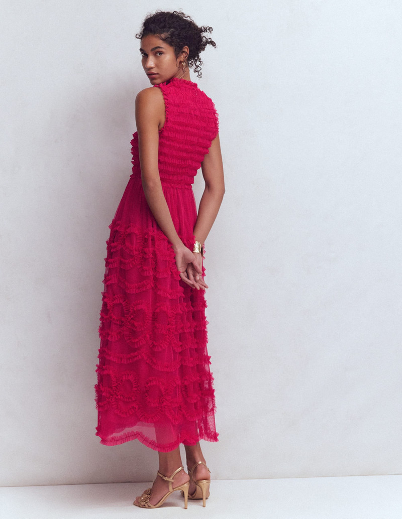 Tulle Bow Party Dress-Vibrant Pink 4