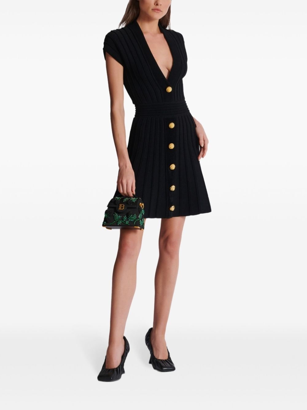 buttoned velvet mini dress - 2