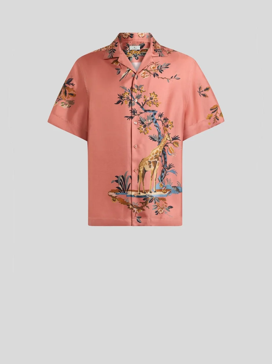 SILK BOWLING SHIRT WITH PLACED FLOWER AND ANIMAL PRINT - 1