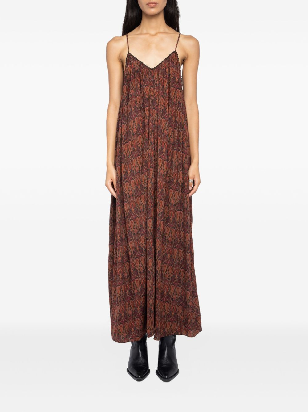paisley-pattern lace-trim maxi dress - 2