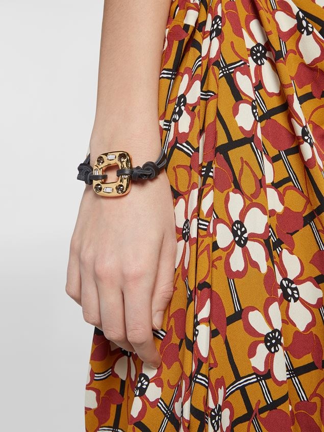 LEATHER SPARKLE BRACELET WITH GOLD-TONE METAL ELEMENT AND BI-COLOURED BEADS - 2