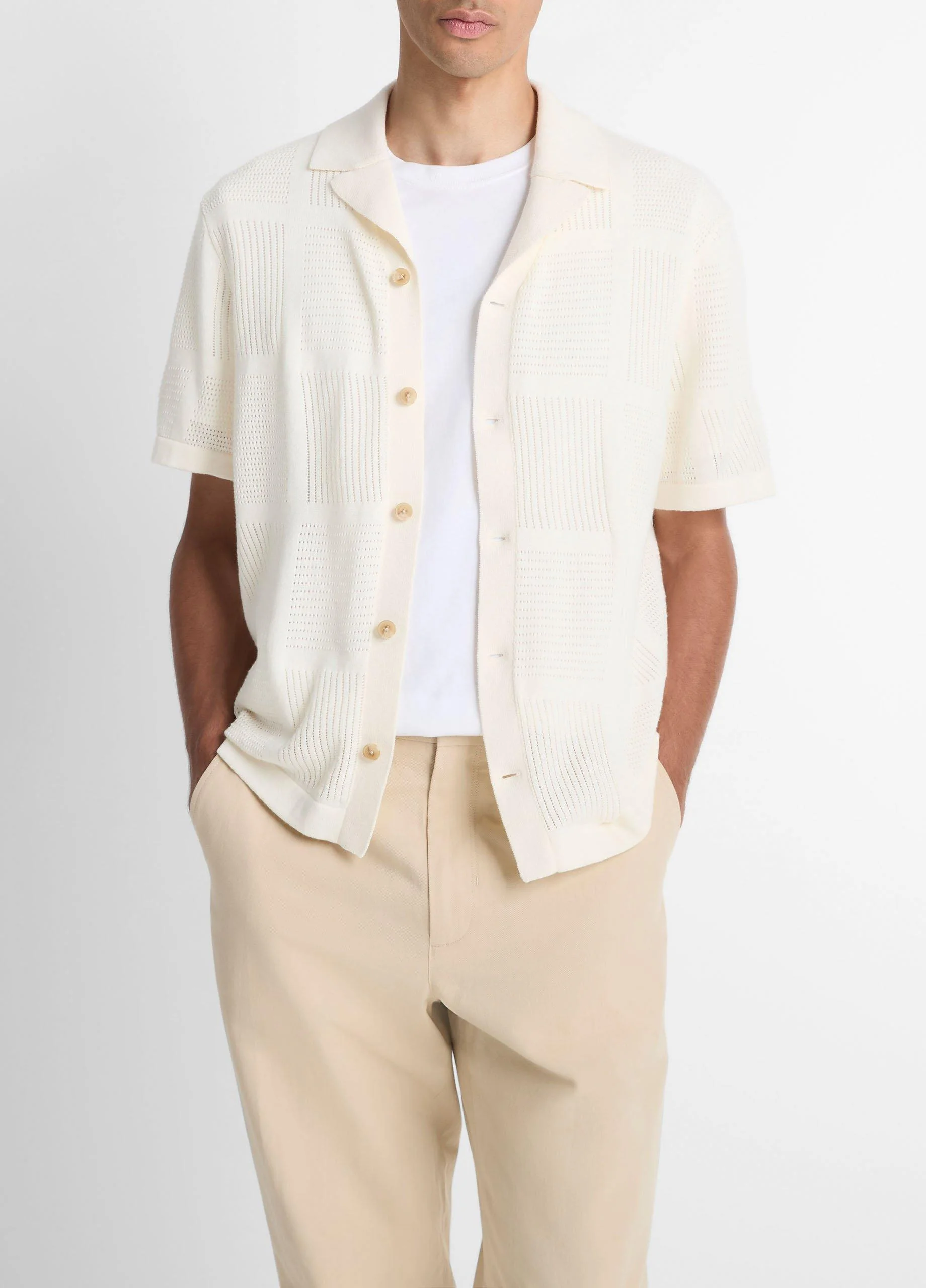 Patchwork Pointelle Short-Sleeve Shirt - 1