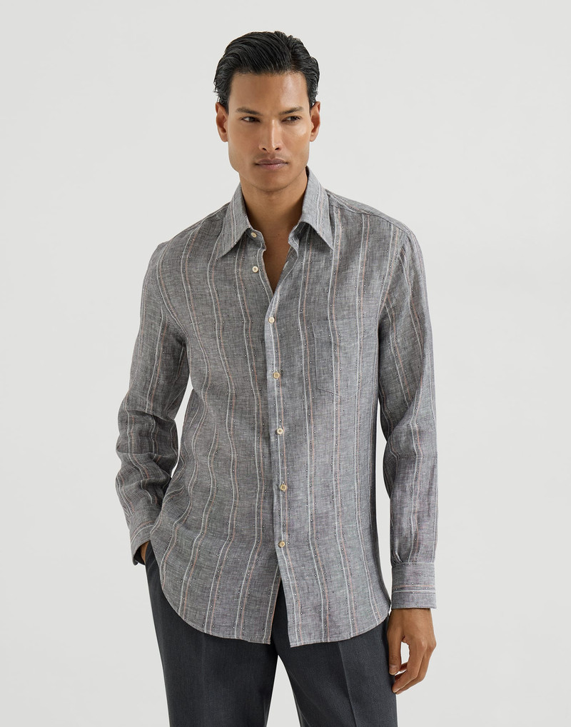 Textured stripe linen easy fit shirt with chest pocket 4