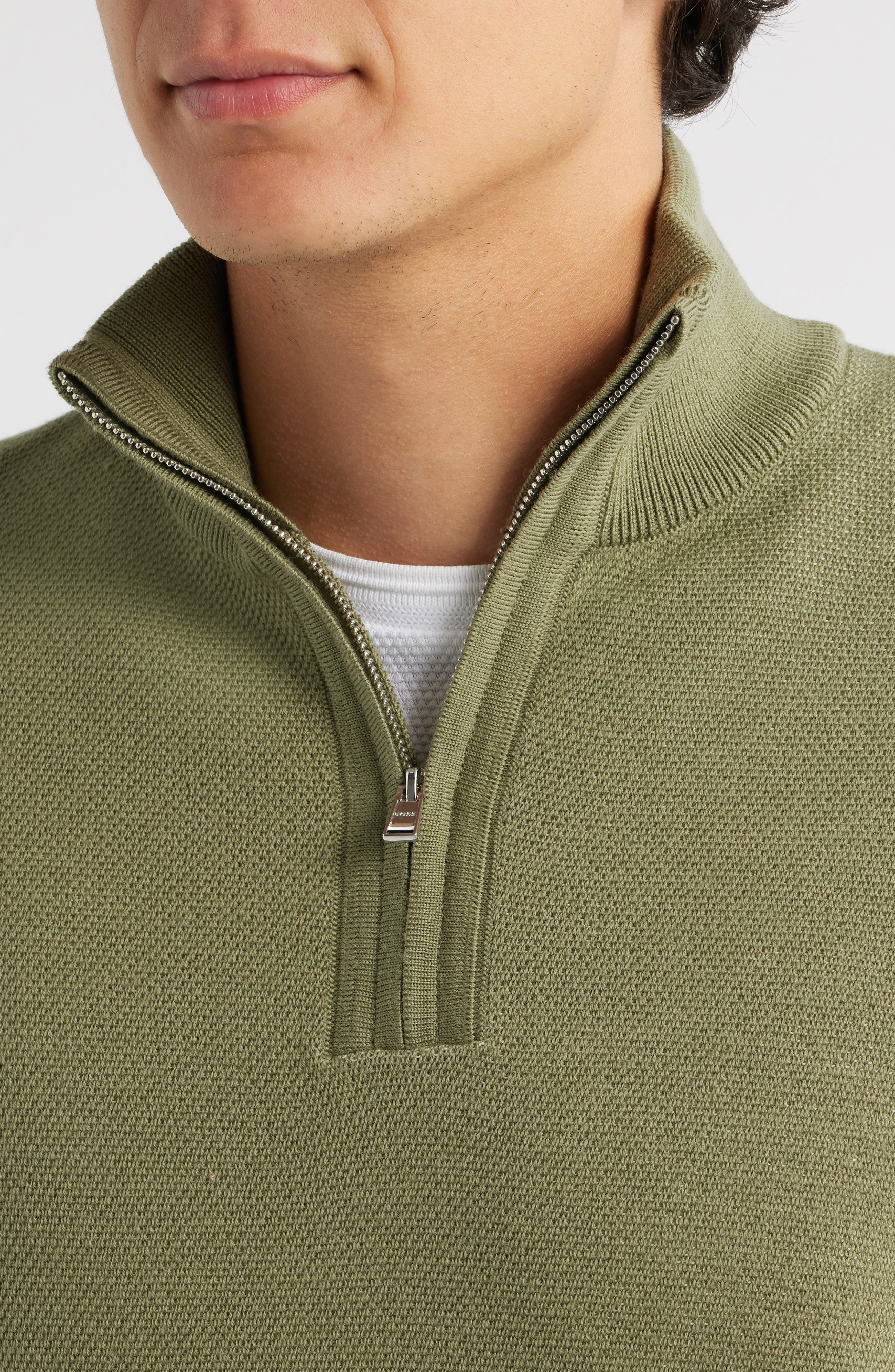 BOSS Illario Quarter Zip Sweater in Medium Green at Nordstrom - 4