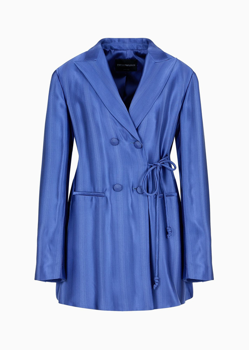 Long double-breasted jacket in jacquard viscose with diagonal gradient-effect motif 1