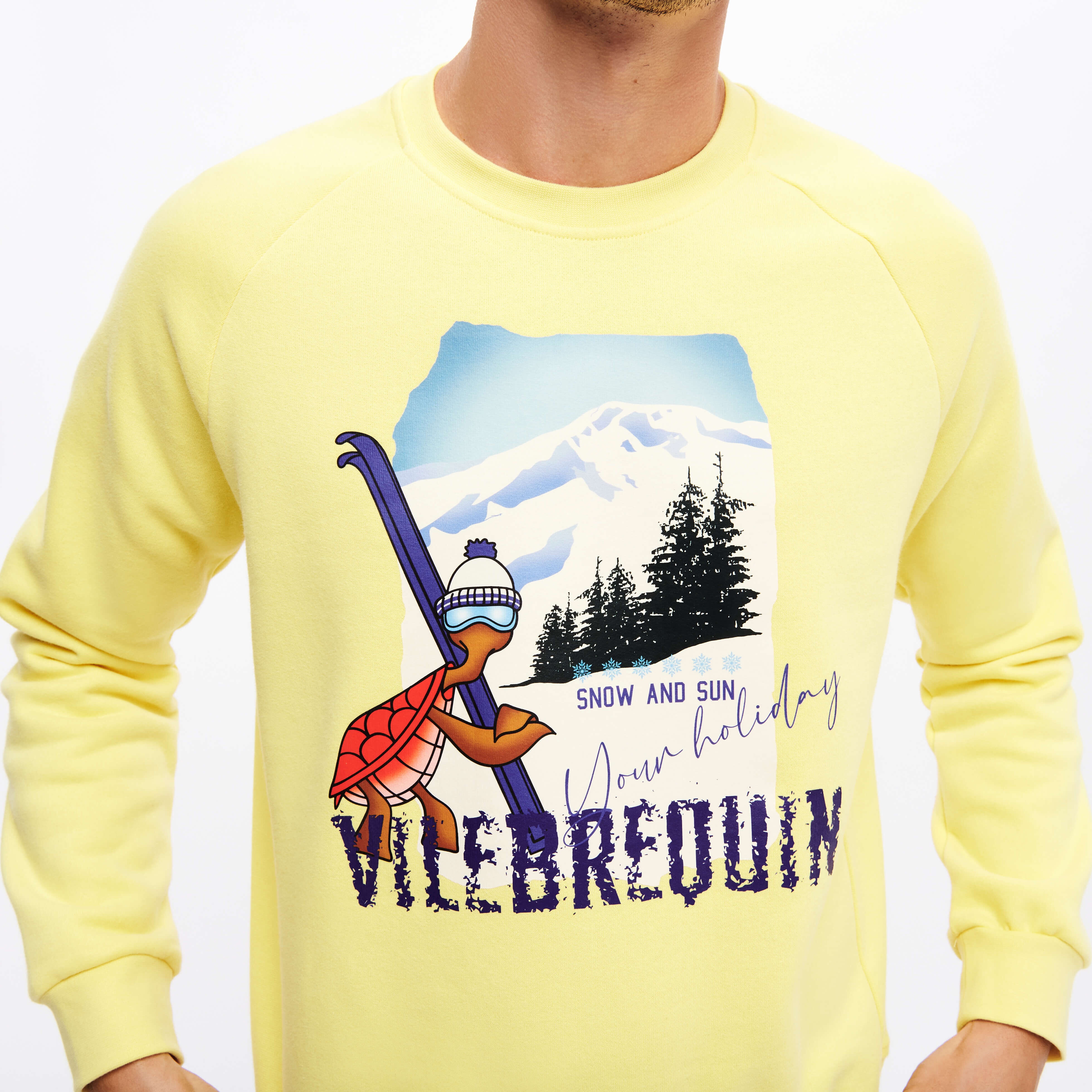 Men Cotton Sweatshirt Turtle Skier Snow and Sun - 5