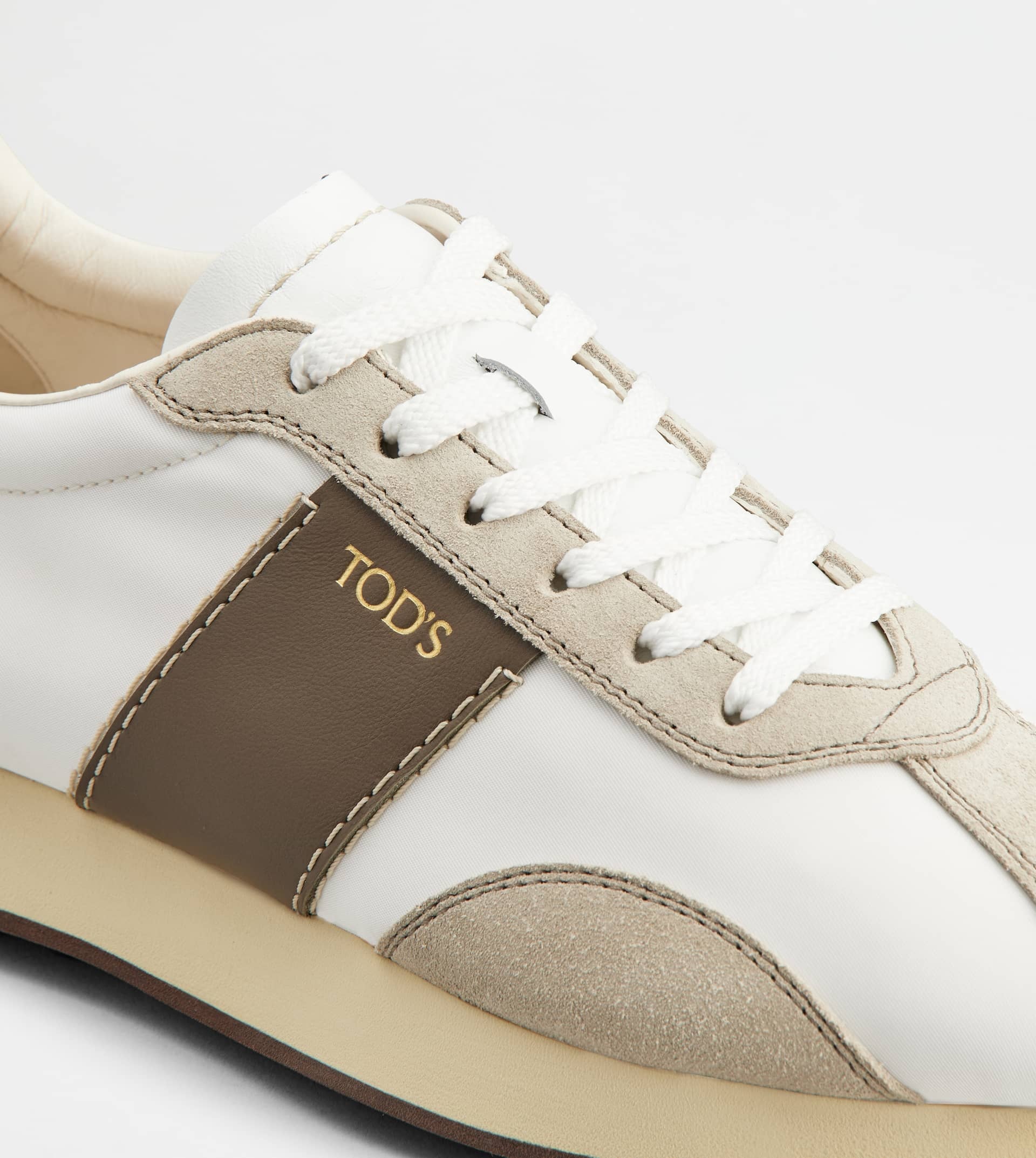SNEAKERS IN LEATHER AND TECHNICAL FABRIC - BEIGE, BROWN, WHITE - 5