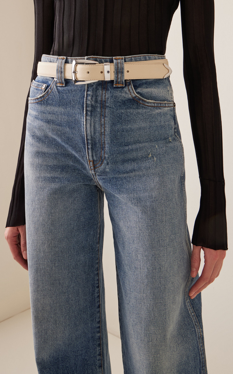 KHAITE Benny Pebbled Leather Belt ivory outlook