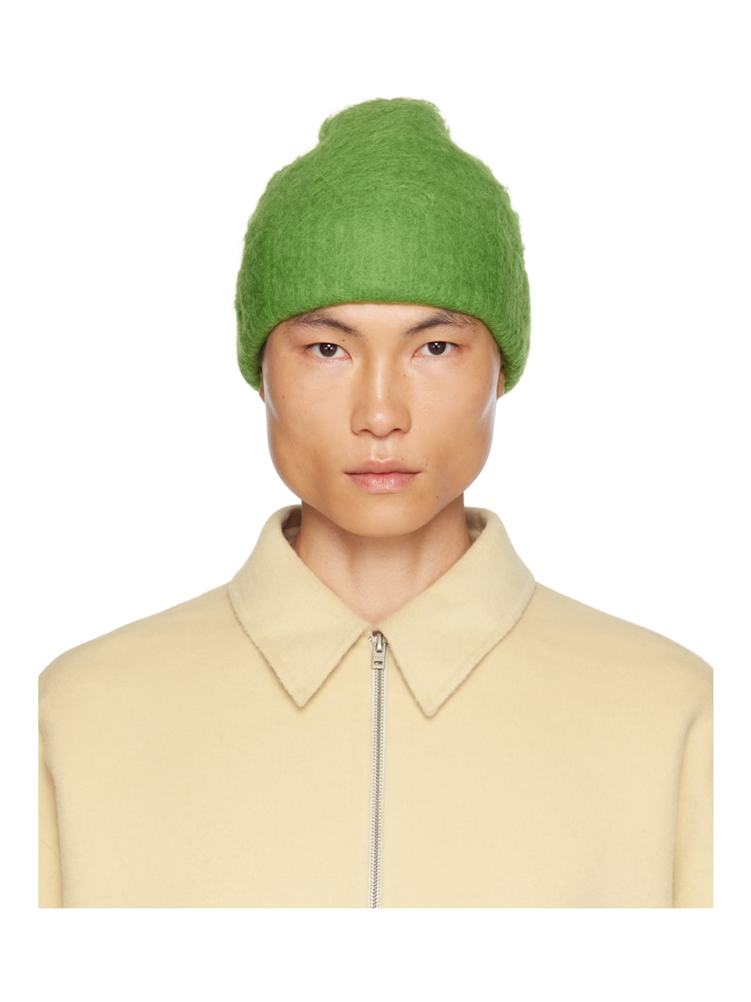 Green Wool Mohair Beanie - 1