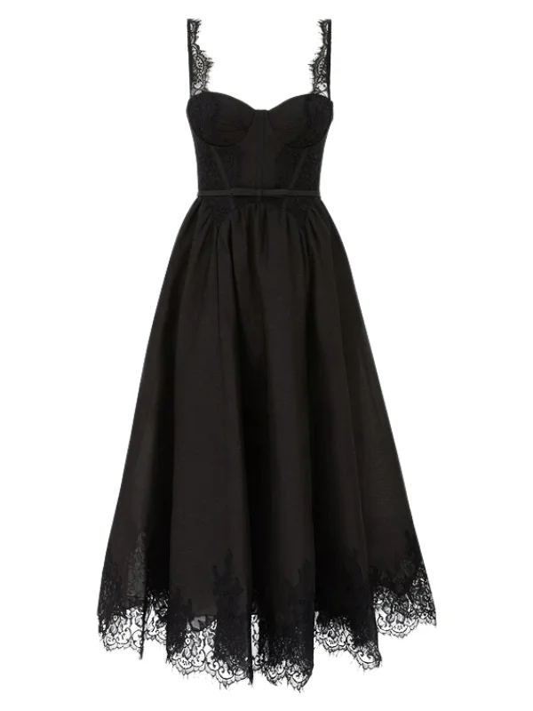 Valiant Lace Trim Midi Dress in Black - 1