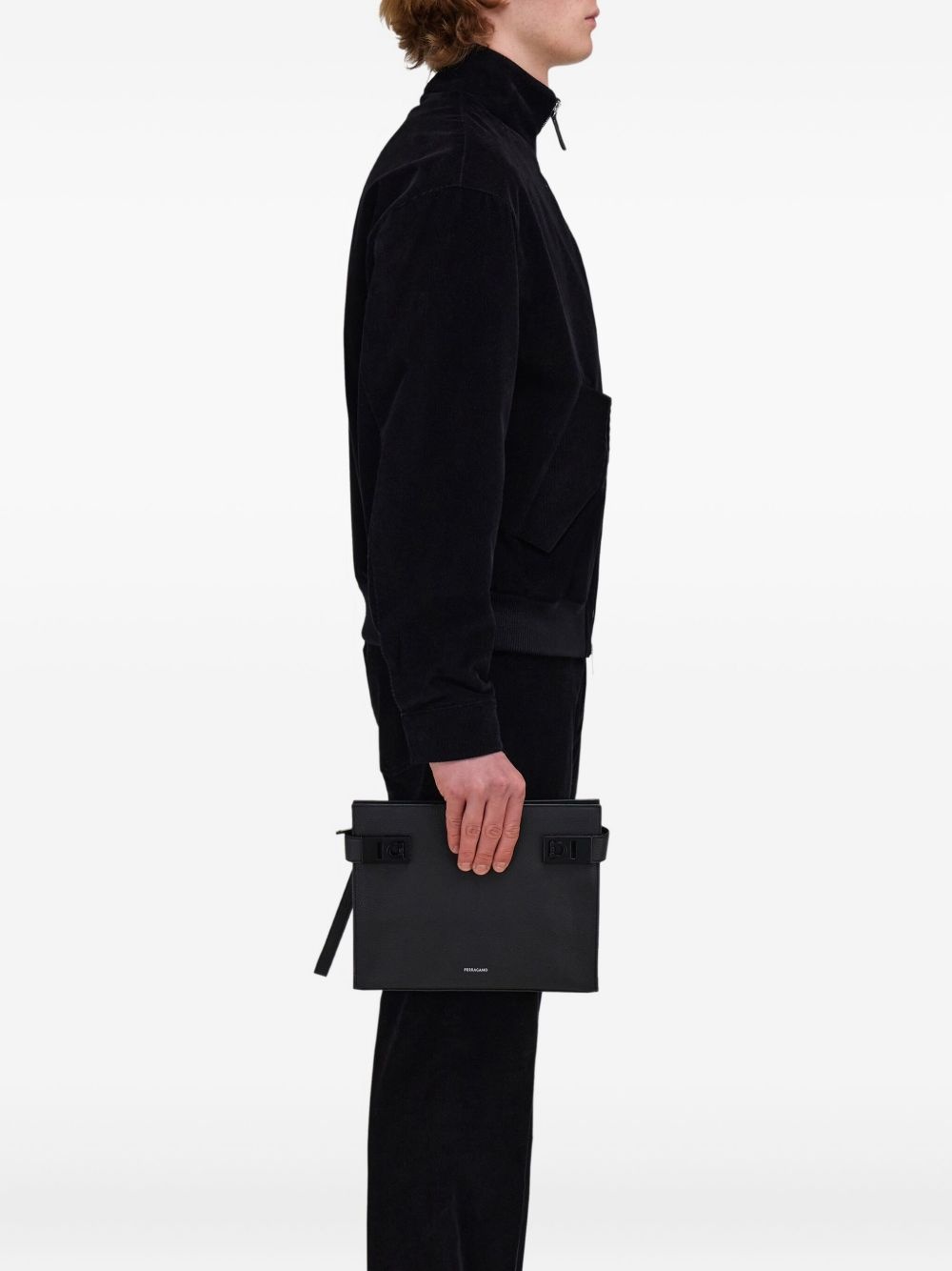 Gancini-buckle leather clutch bag - 2