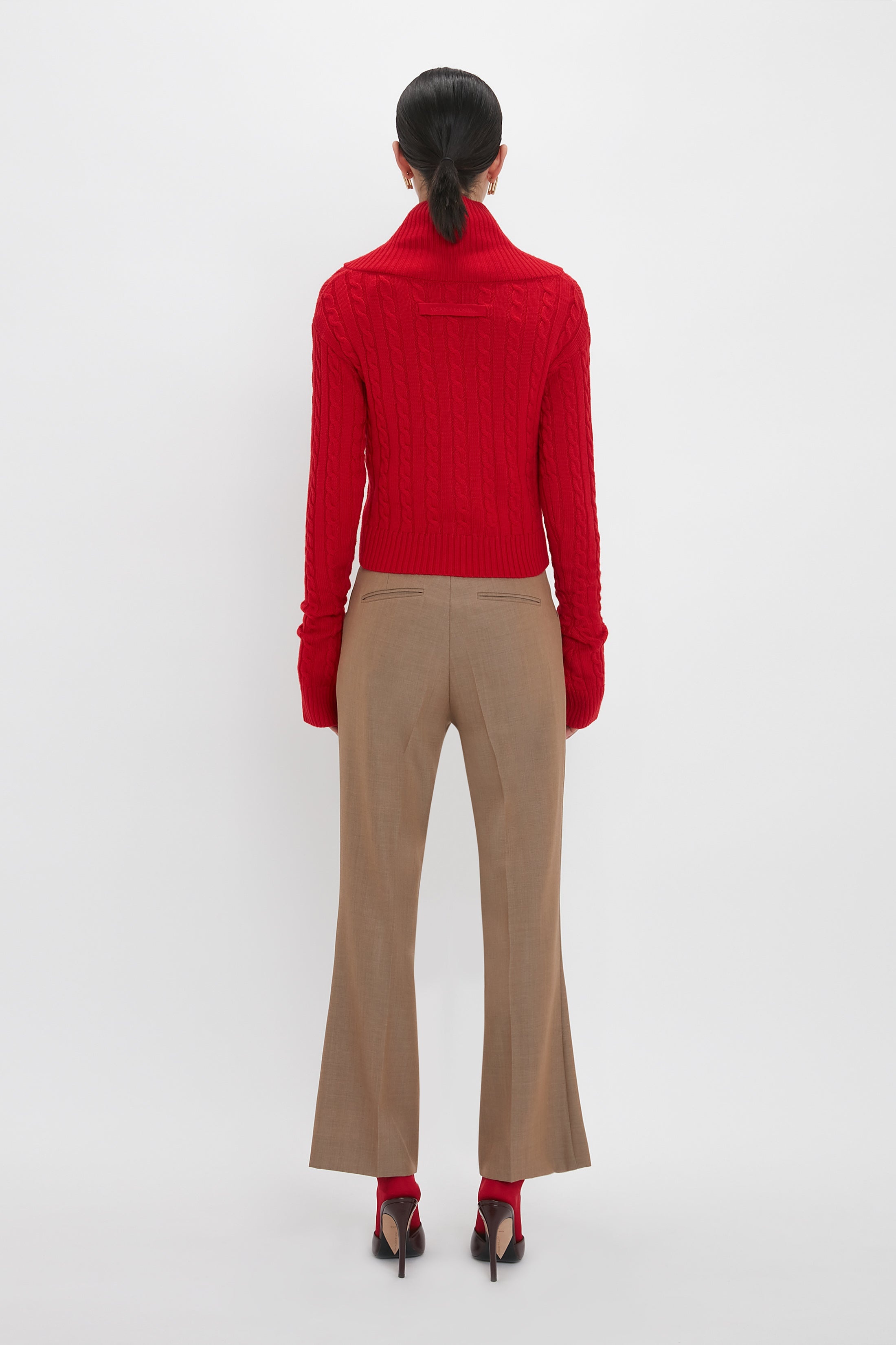 Wide Cropped Flare Trouser In Tobacco - 4