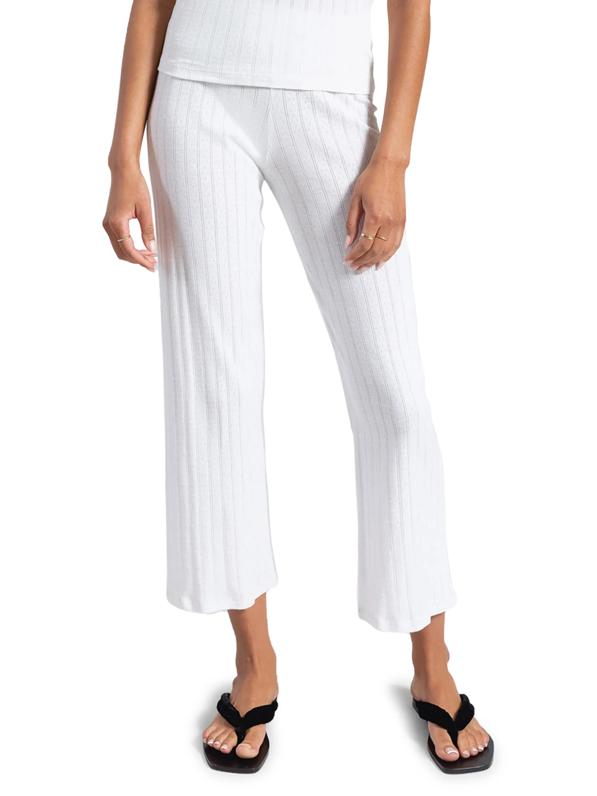 Women's Pointelle Burnout Crop Pants - White - 1
