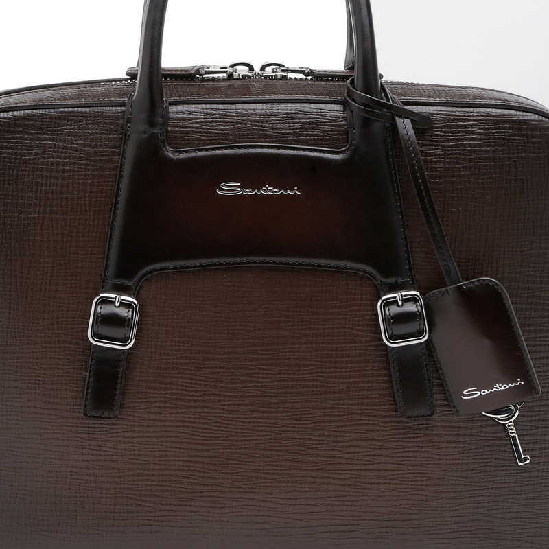 Brown embossed leather briefcase 4