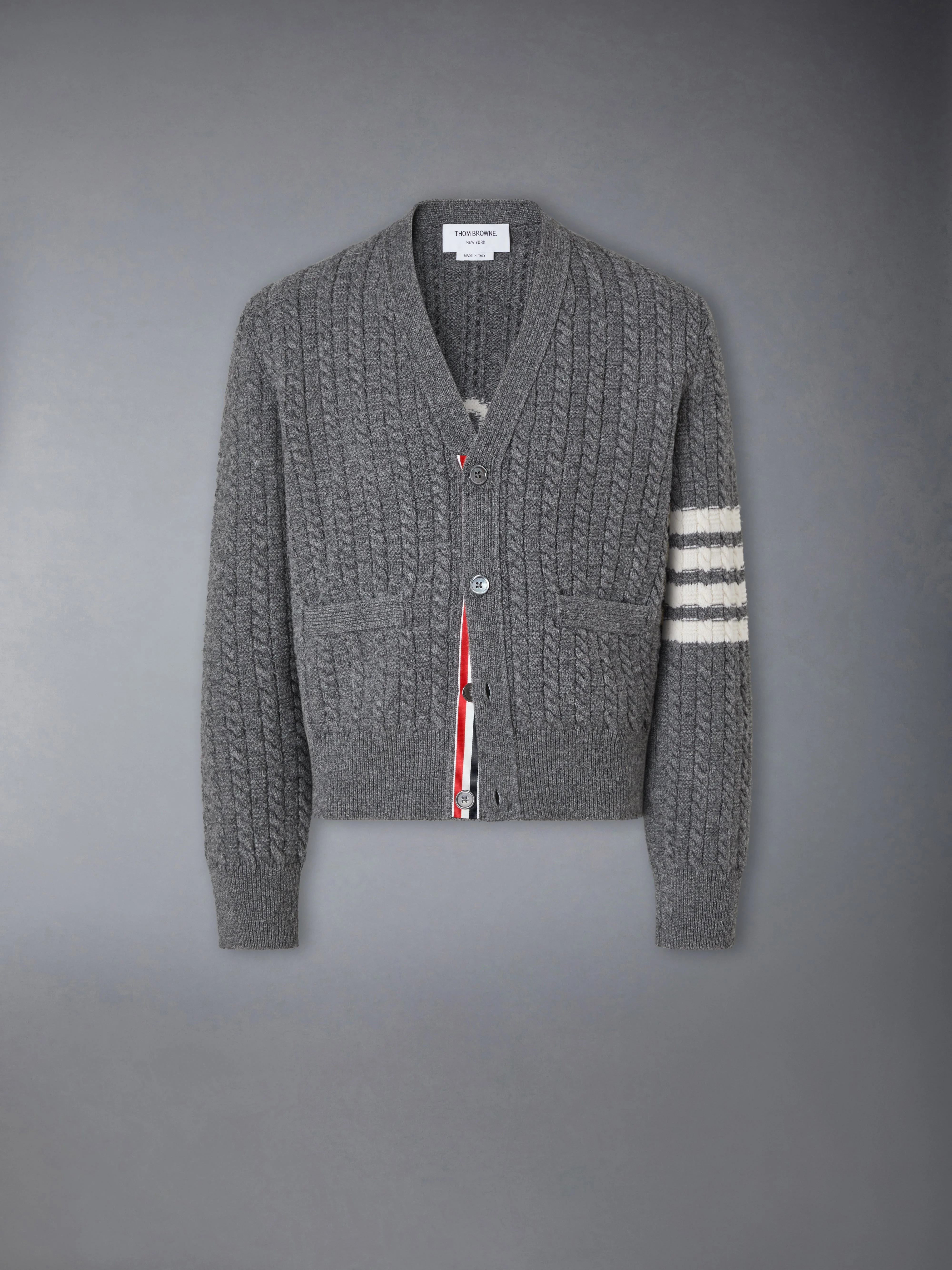 MERINO WOOL 4-BAR INTARSIA ANCHOR CARDIGAN - 1