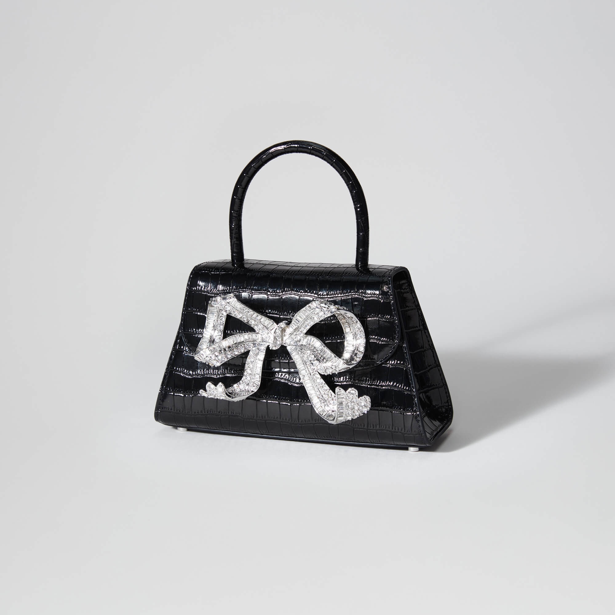 Black Croc Mini Bow Bag - 2