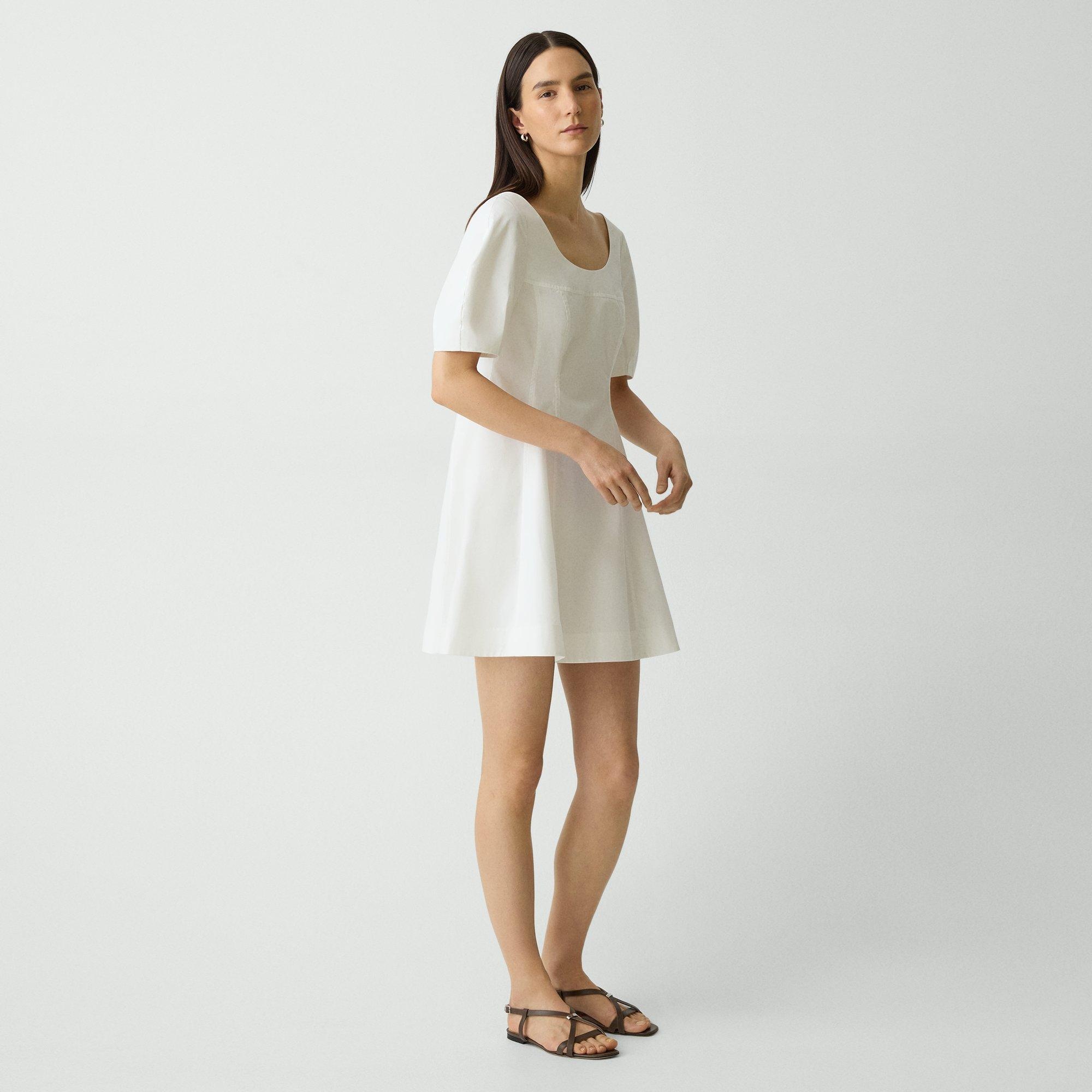 Puff Sleeve Mini Dress in City Poplin - 2