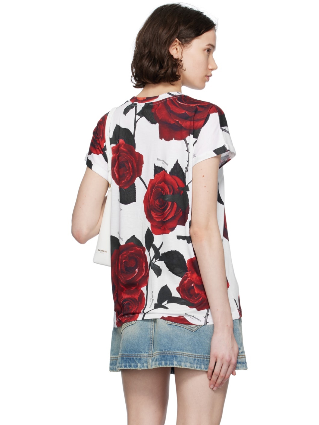 White & Red Rose Print T-Shirt - 3