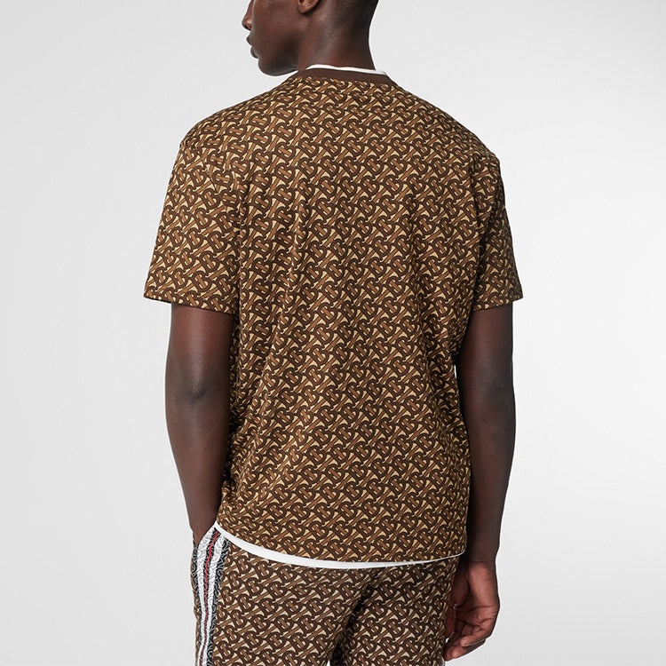 Men's Burberry Logo Stripe Printing Short Sleeve Brown 80182391 - 6