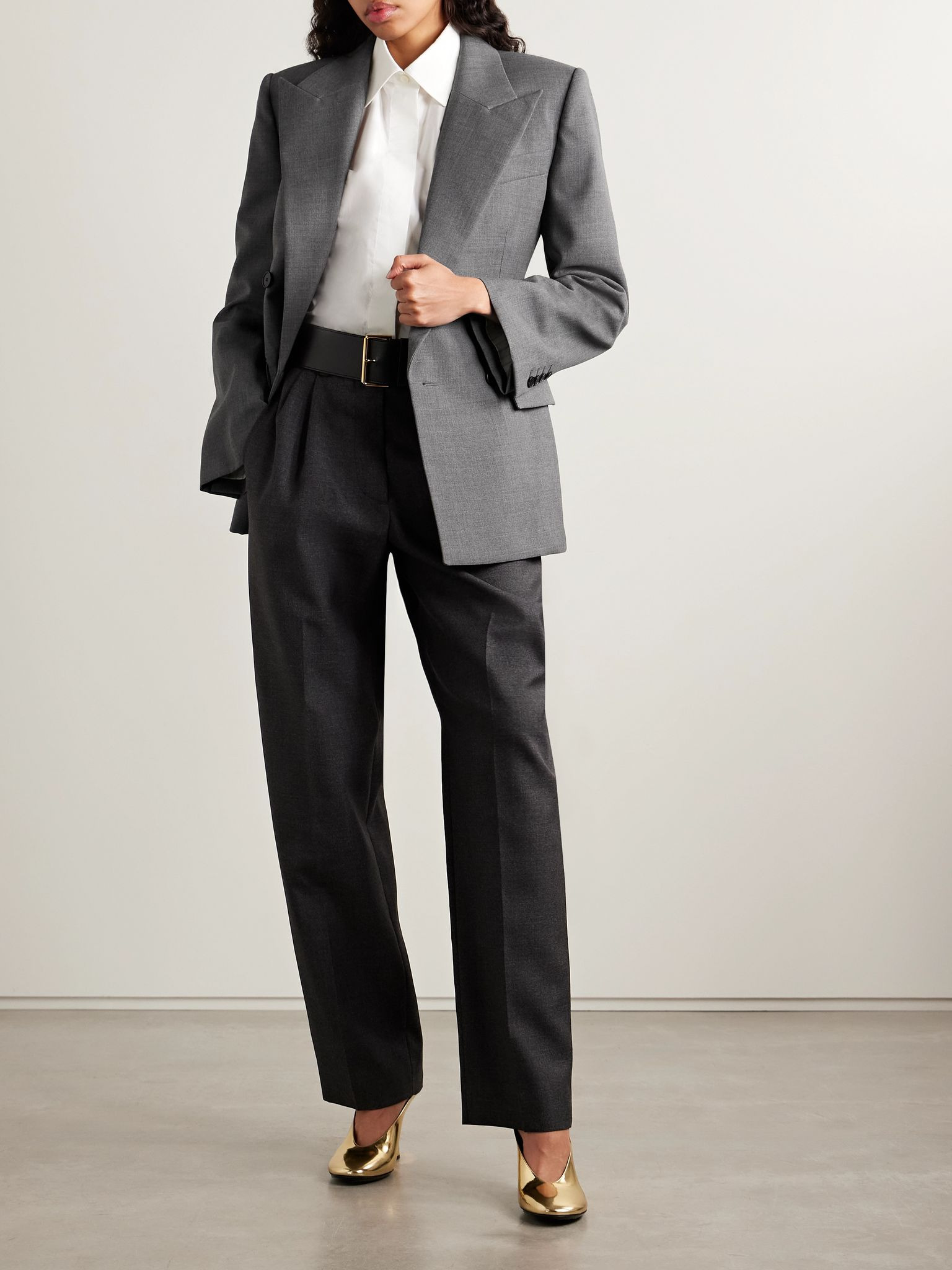 Double-breasted wool-twill blazer Gray - 2