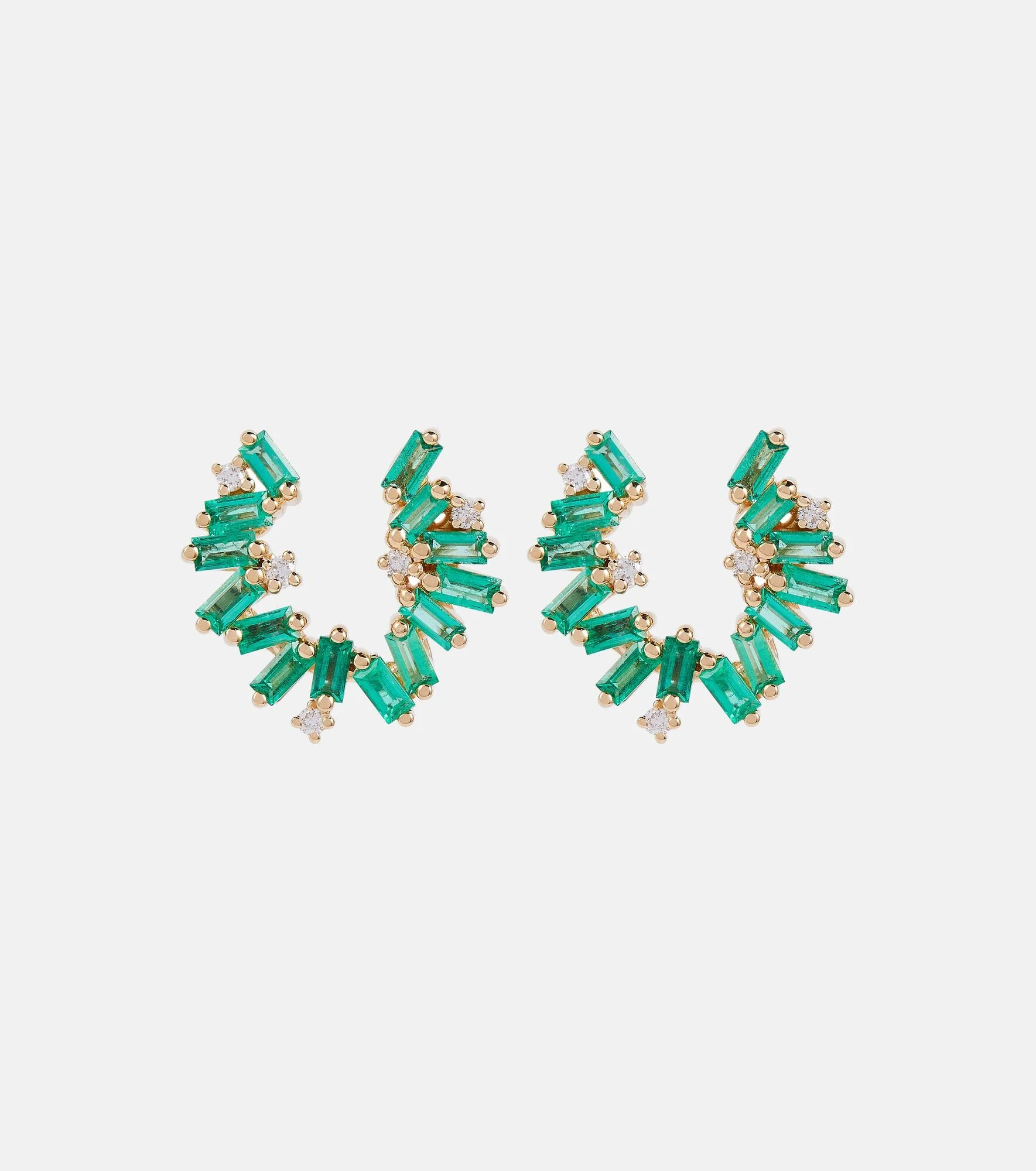 Izzy Sideway Spiral 18kt gold earrings with emeralds and diamonds - 1