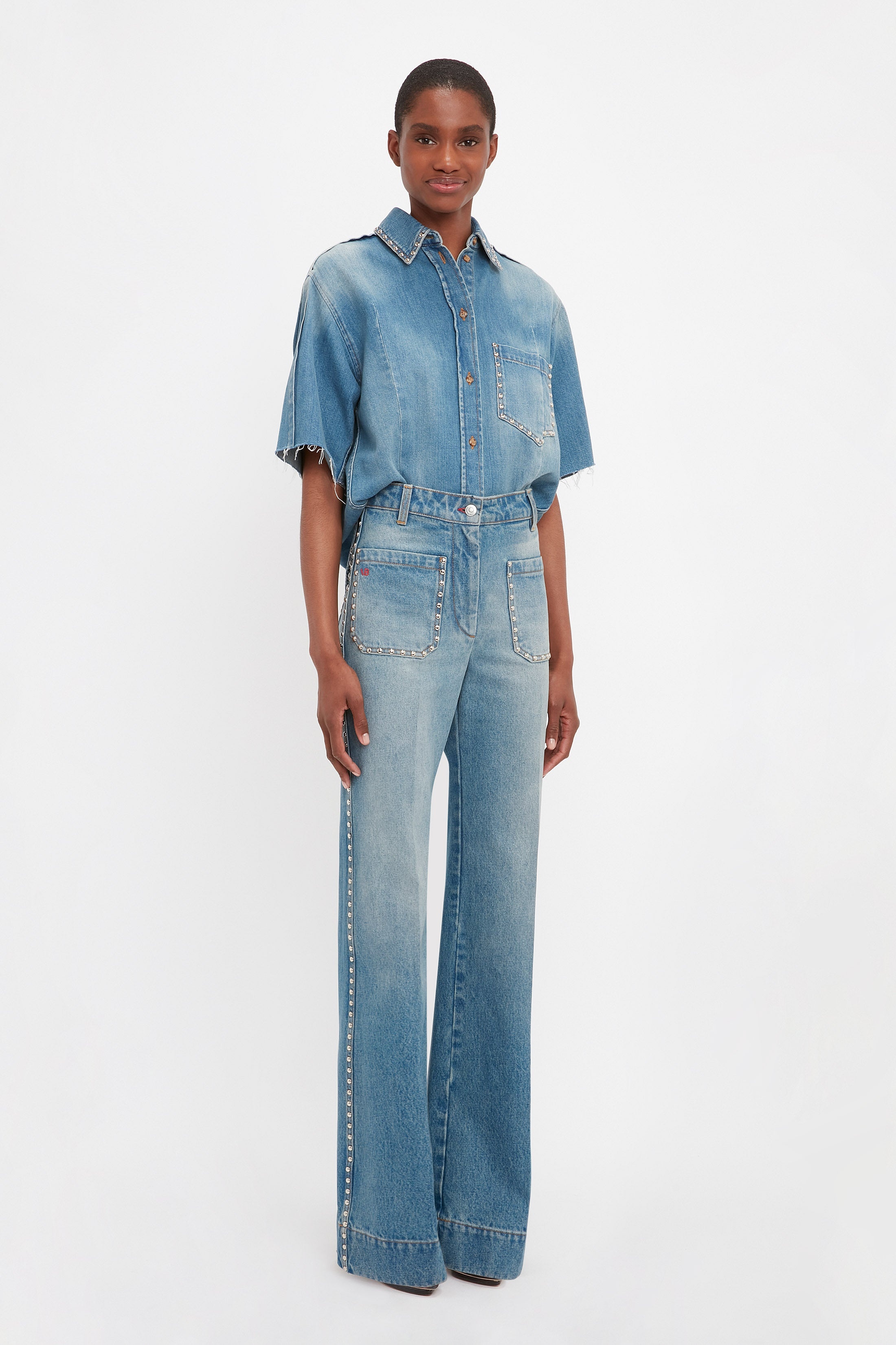 Stud Pocket Detail Shirt In Vintage Wash - 4