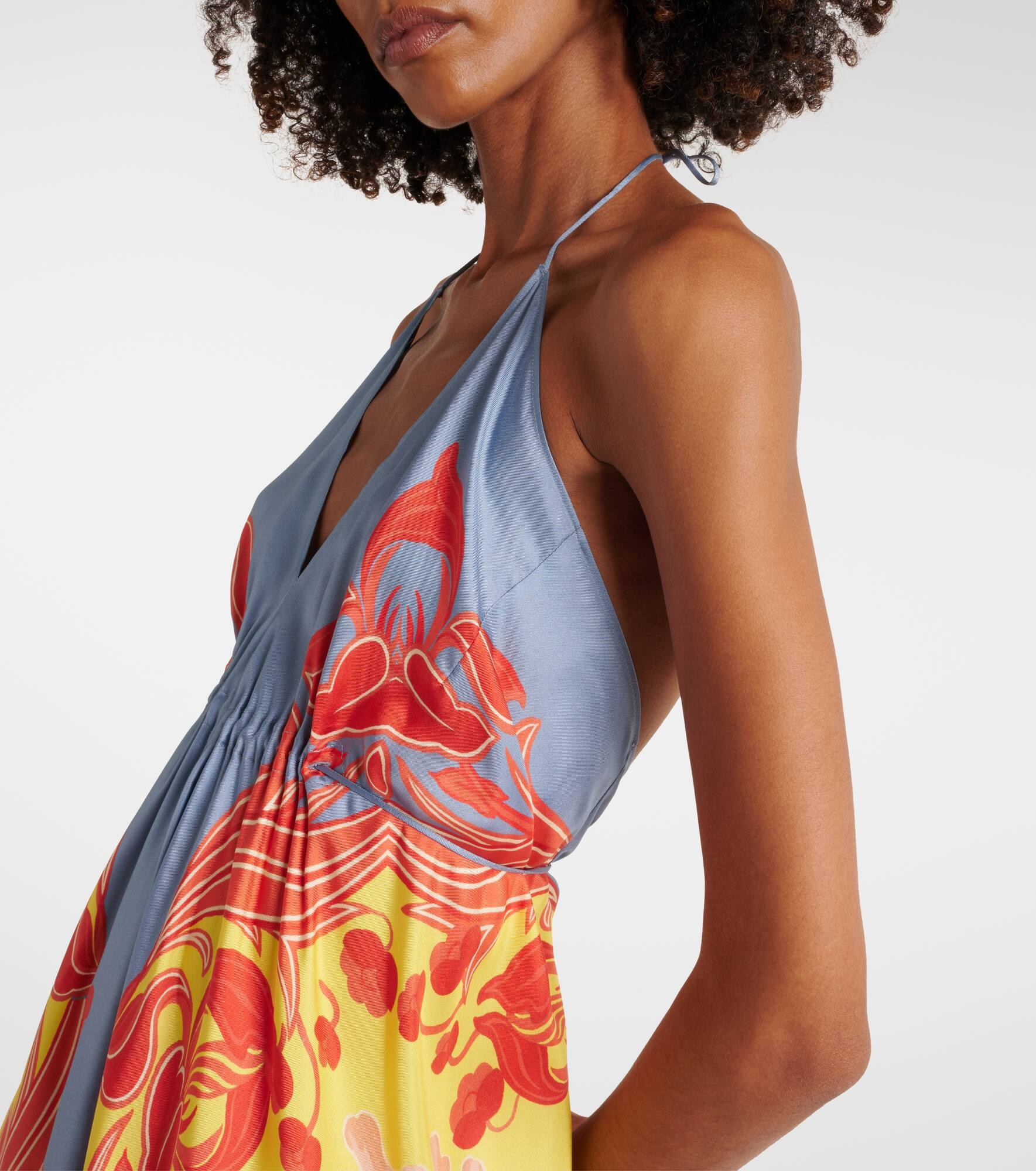 Printed halterneck silk beach dress - 4