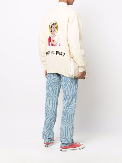WACKO MARIA embroidered-denim knit cardigan outlook