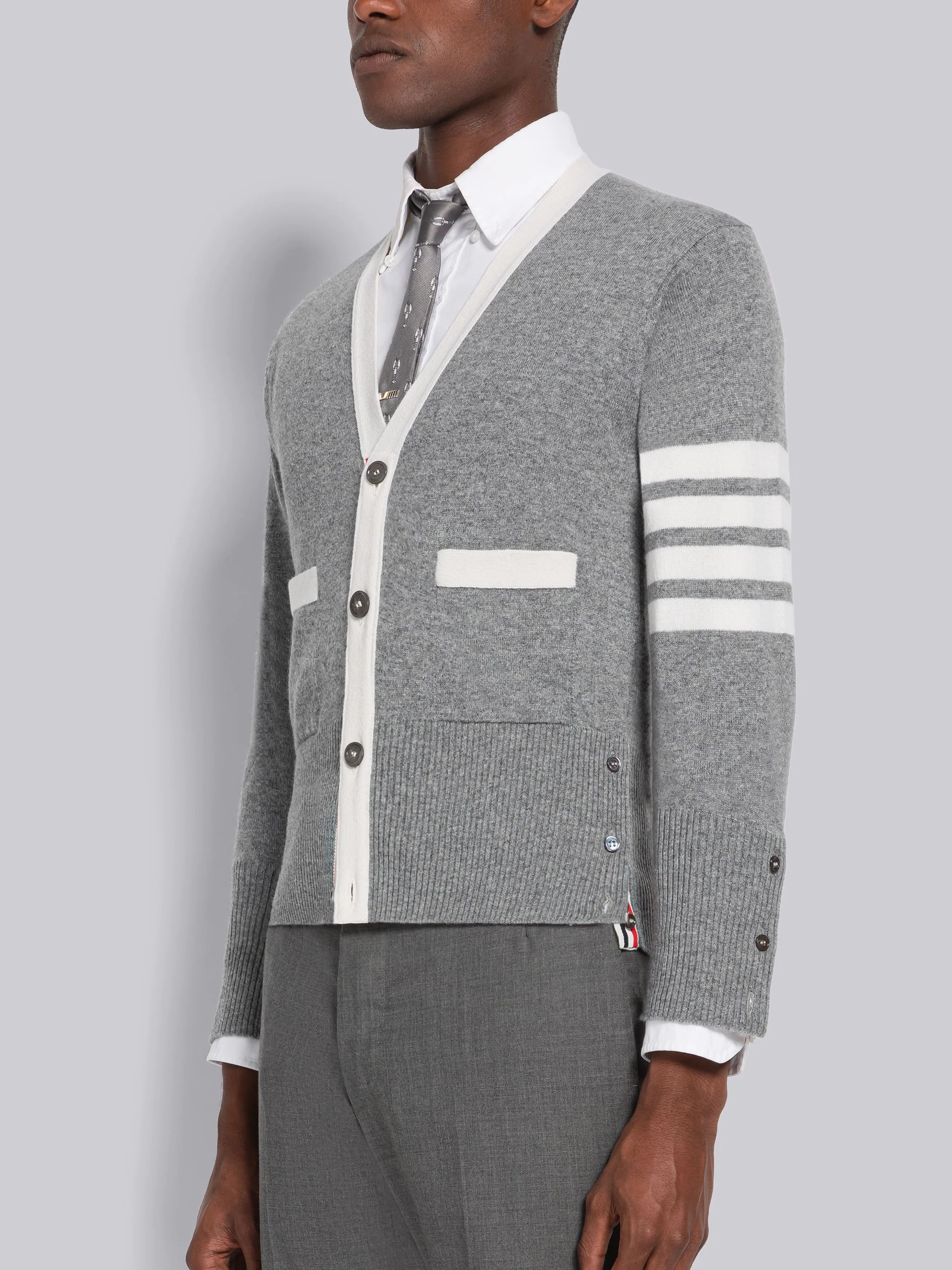 Cashmere Stripe V-Neck Cardigan - 2