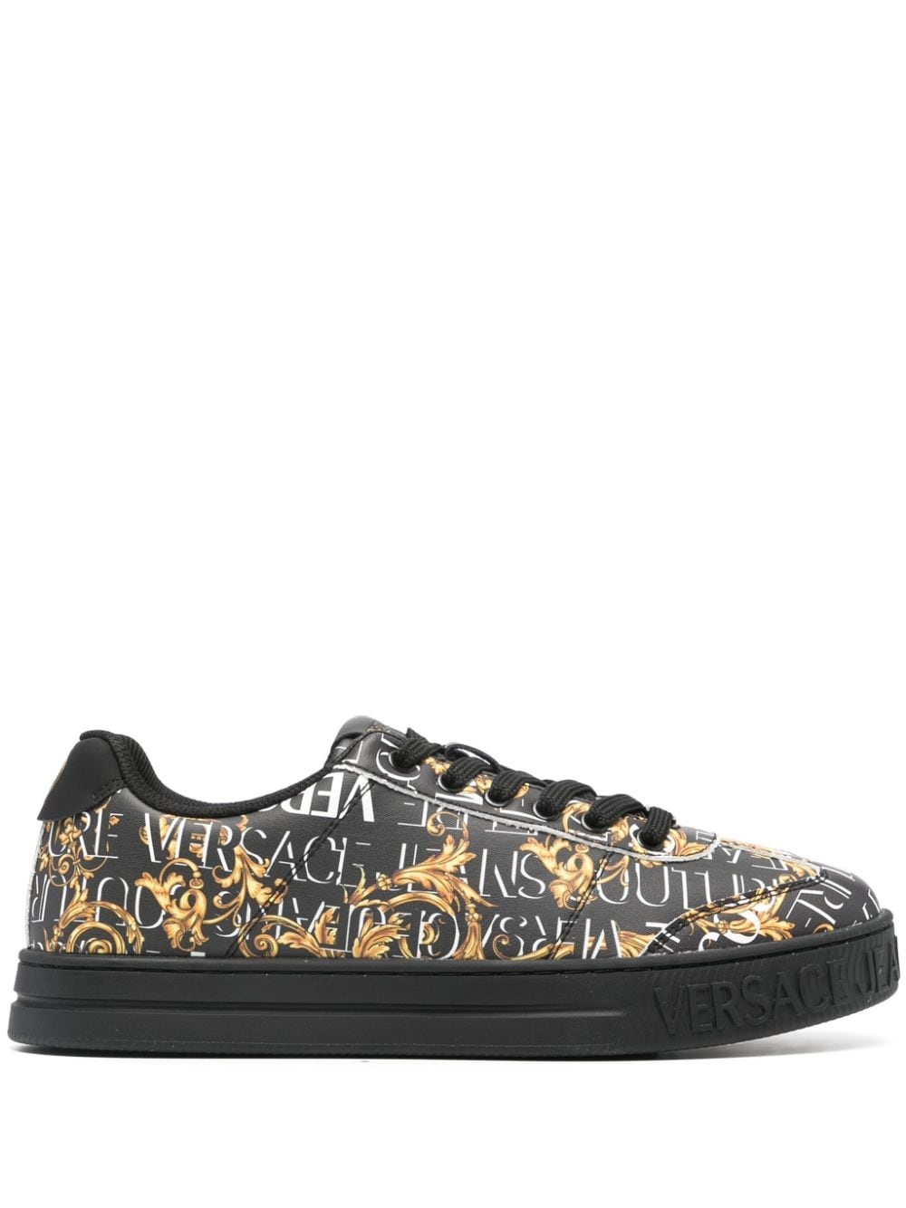 Barocco-print leather sneakers - 1