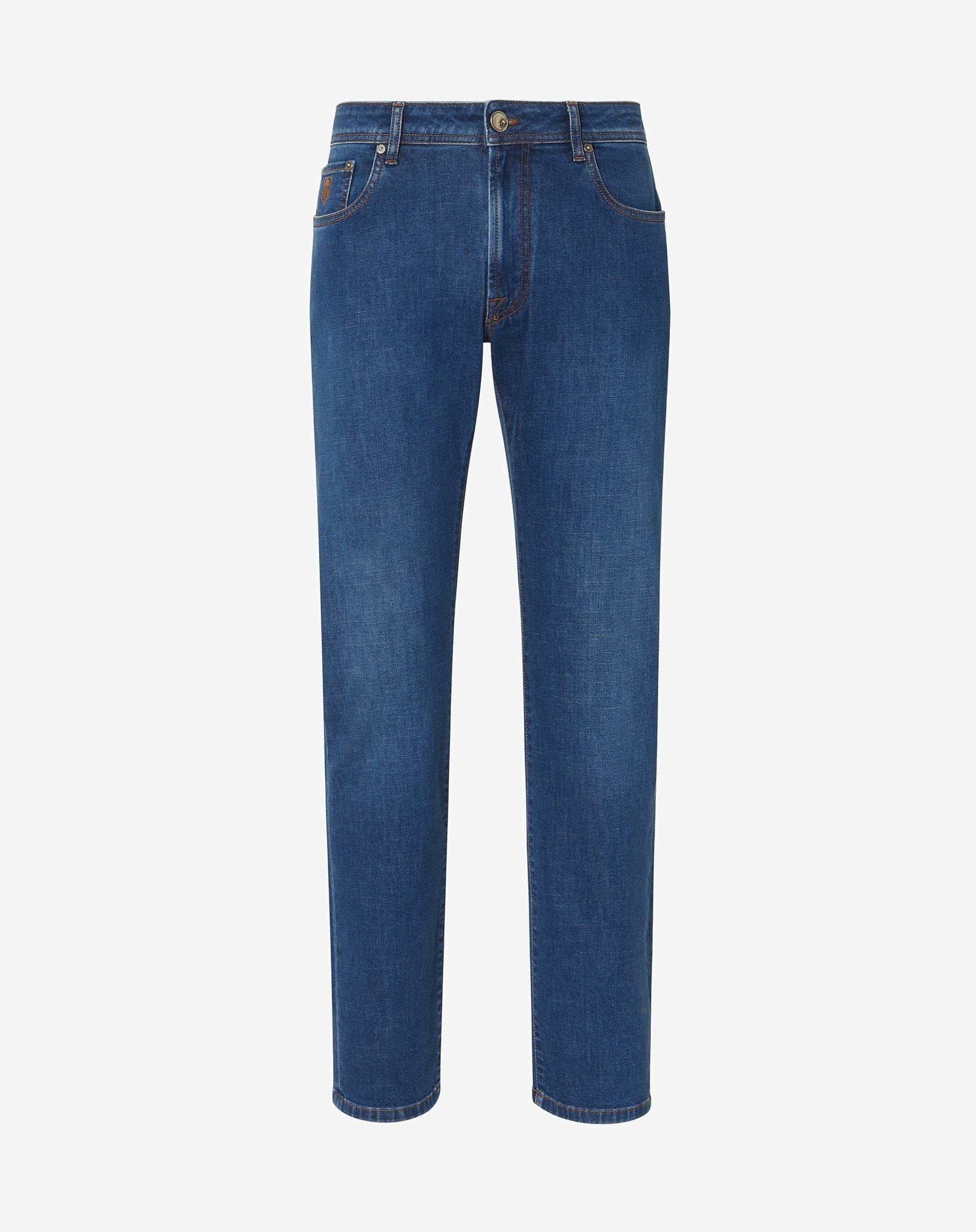 Blue stretch lyocell cotton 5-pocket trousers - 1