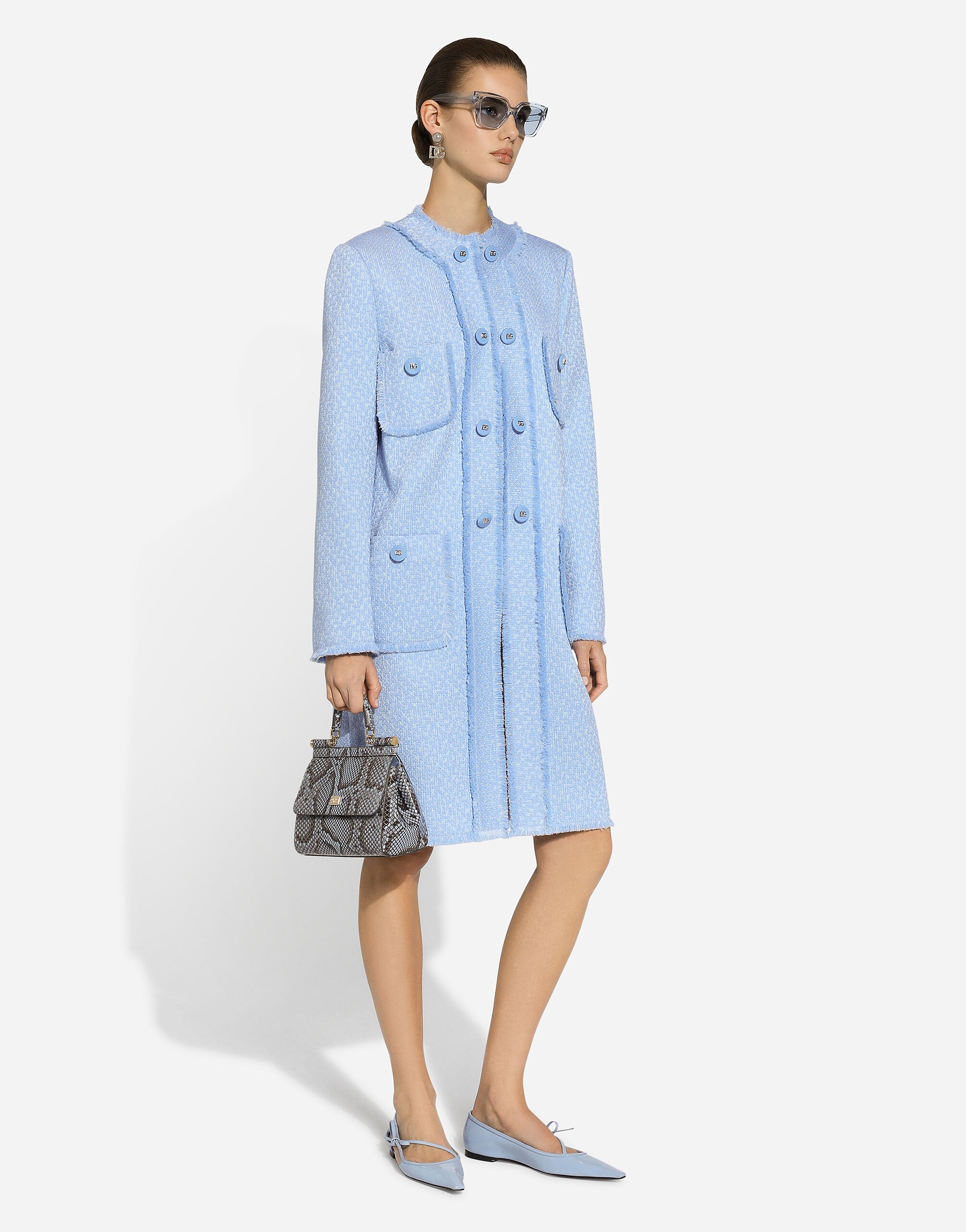 Single-breasted raschel tweed coat - 6