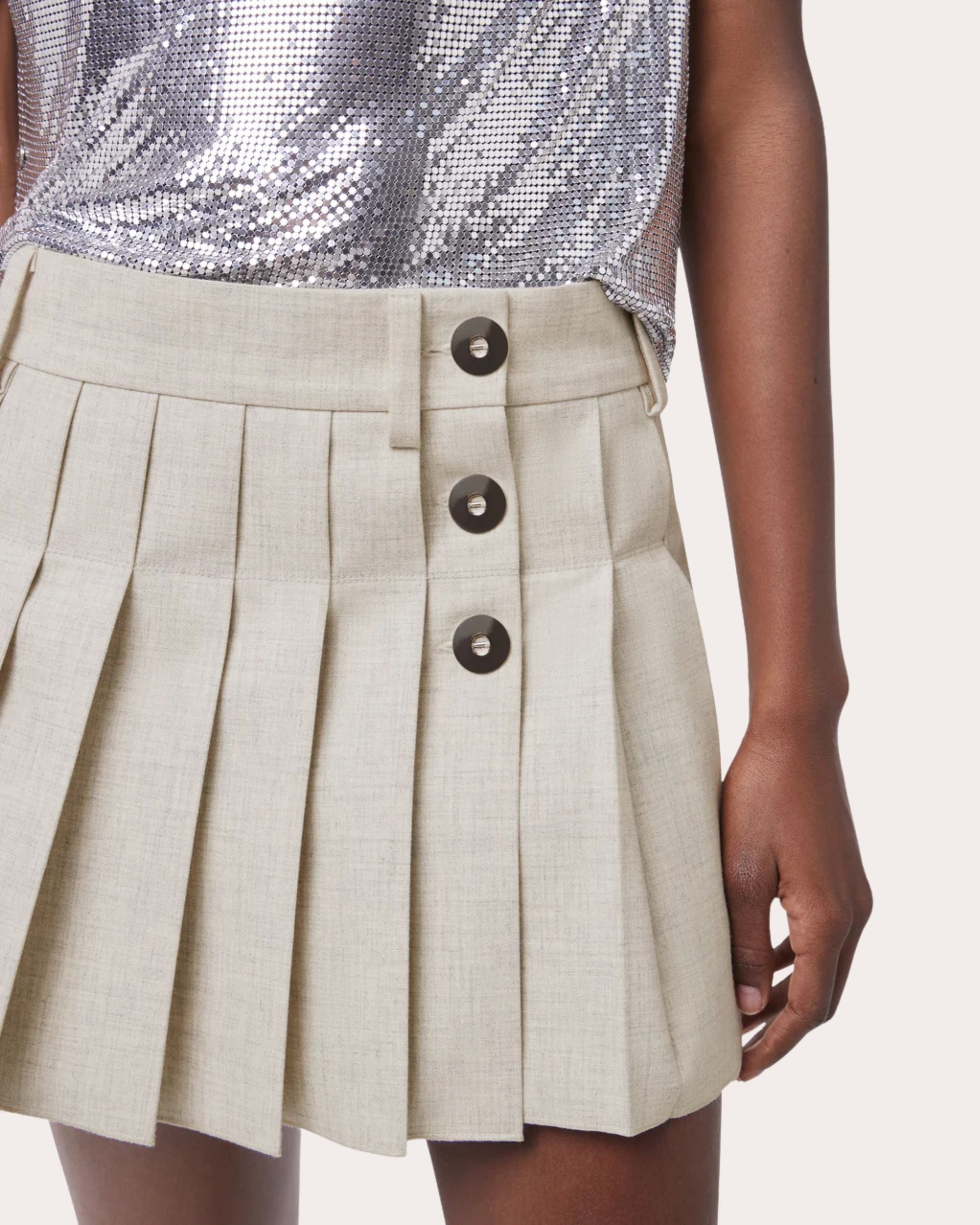 Mottled Wool Pleated Mini Skirt - 5