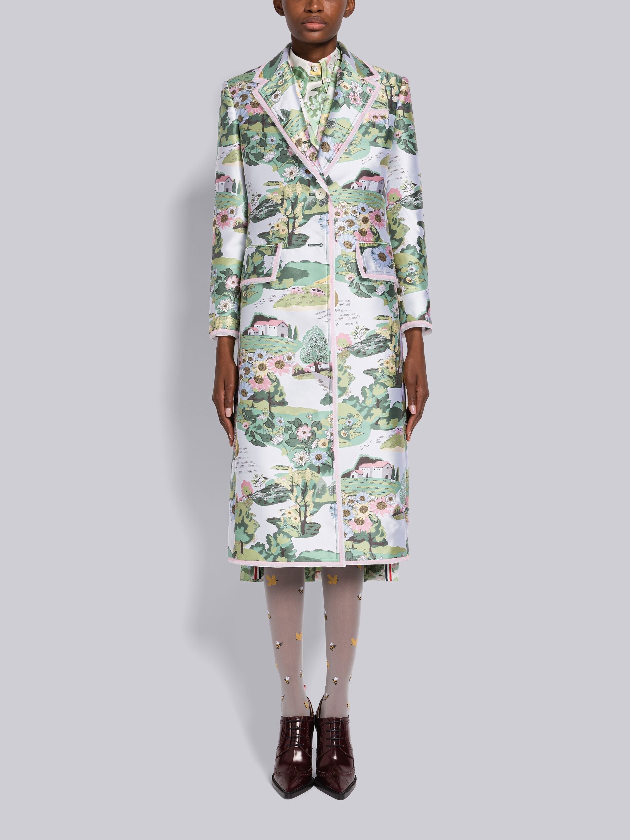 Scenic Scuba Jacquard Wide Lapel Overcoat - 1