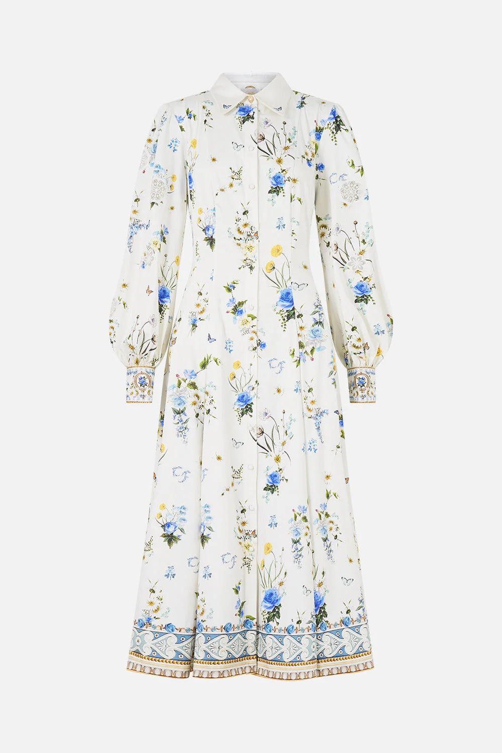 BUTTON FRONT MIDI SHIRT DRESS DANDELION SKIES - 1