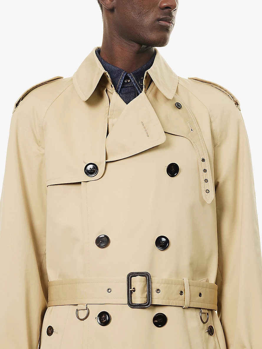 Belted Two-Buttoned-Pockets Relaxed-Fit Cotton and Silk-Blend Trench - 5