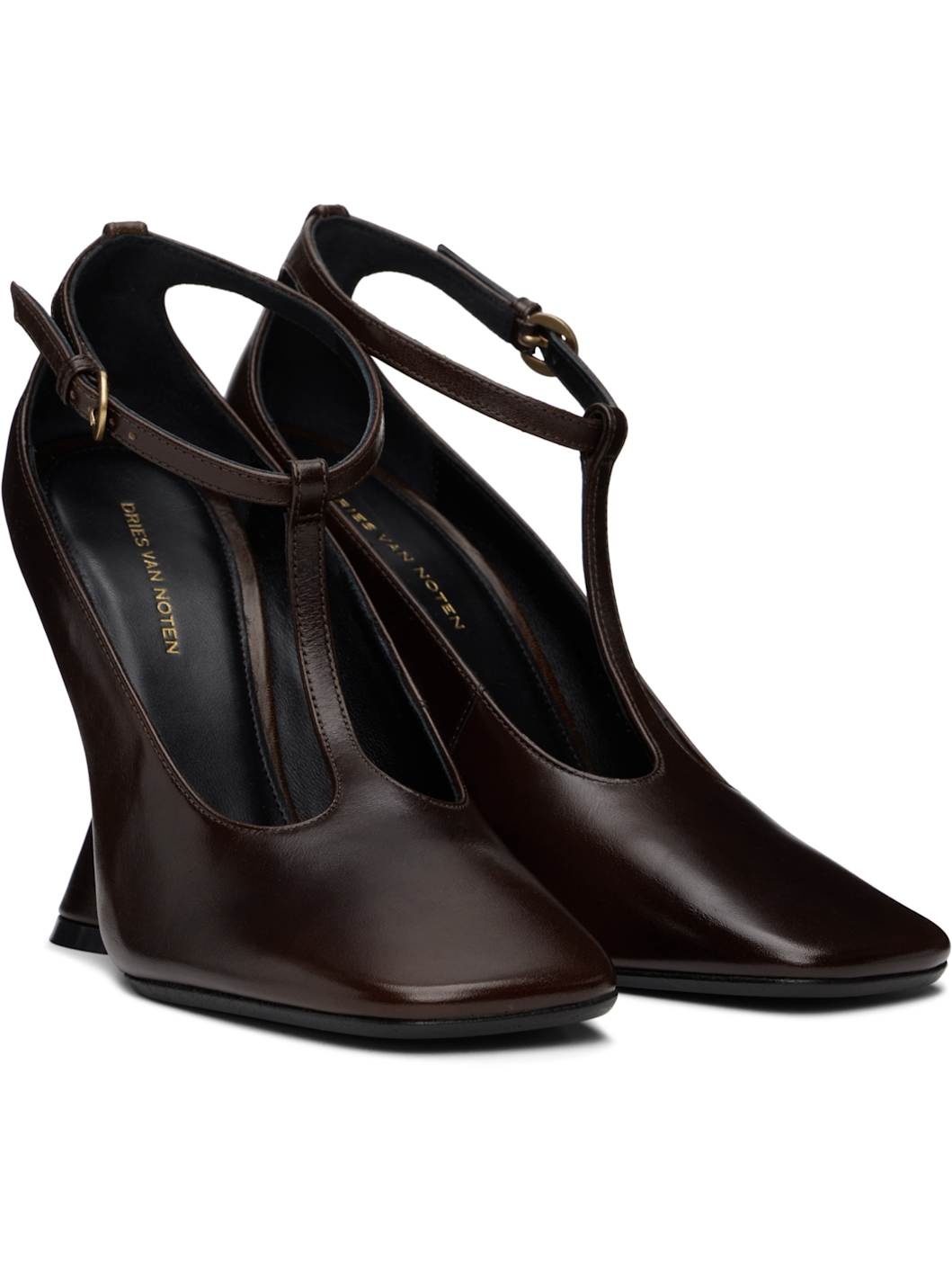 Tan Leather Wedge Mary Jane Heels - 4