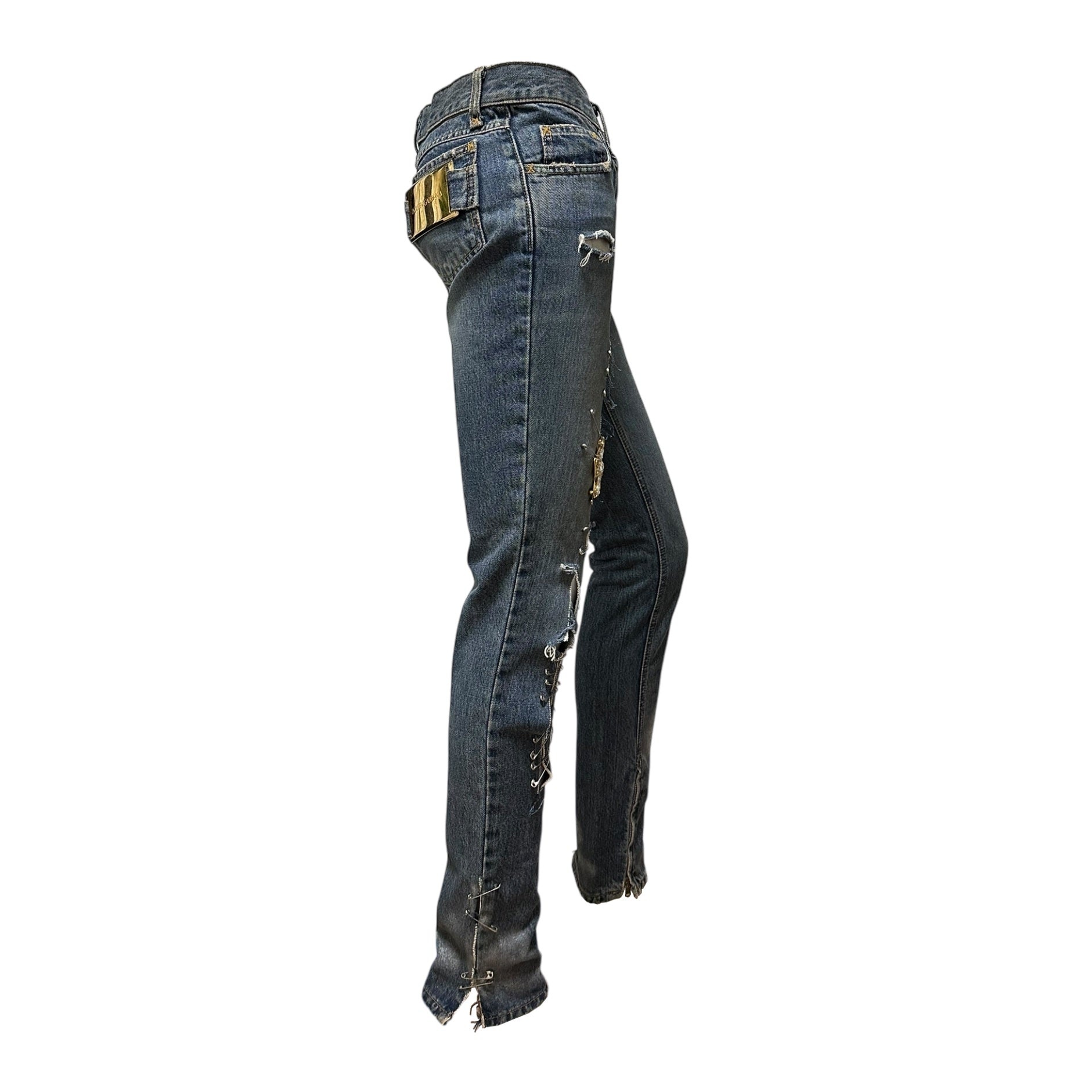 DOLCE&GABBANA Spring Summer 2001 Safety Pin Denim Pants - 3