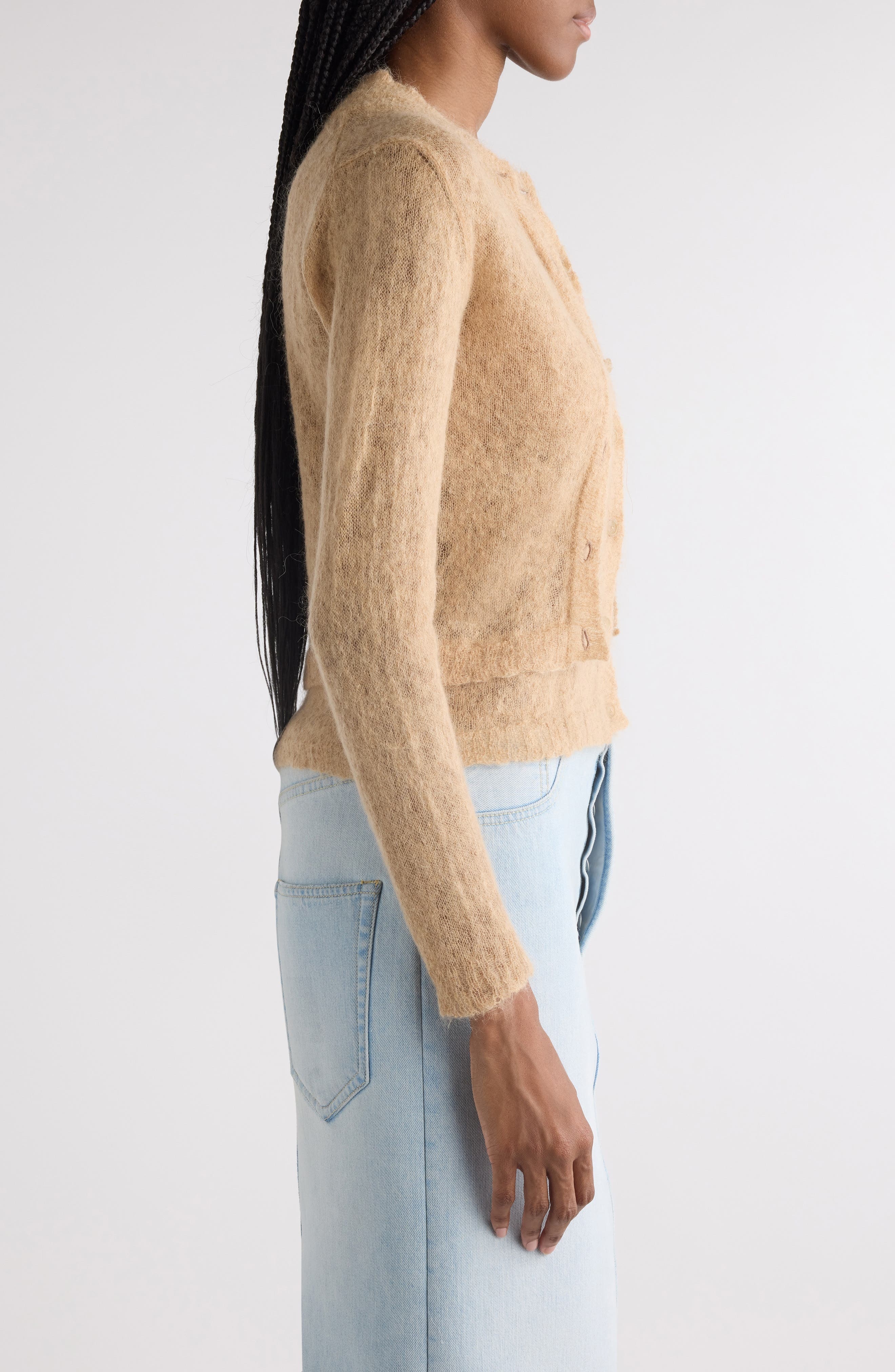 Acne Studios Kahoo Overwashed Mohair Blend Cardigan in Beige at Nordstrom - 4