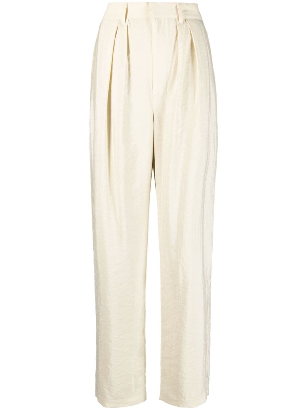 pleated silk-blend straight-leg trousers - 1