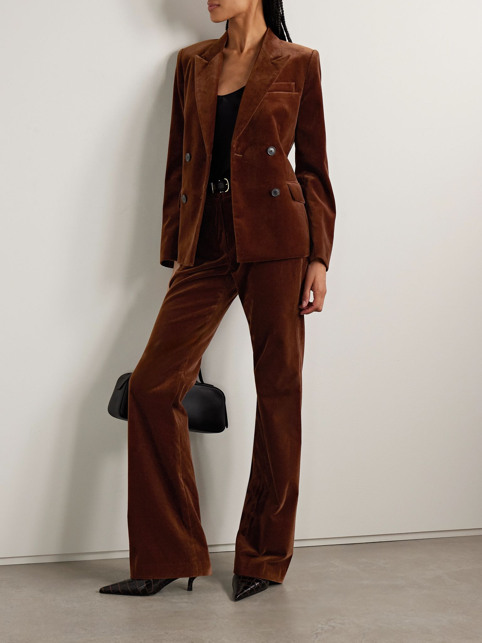 Veda double-breasted cotton-blend velvet blazer Brown - 2